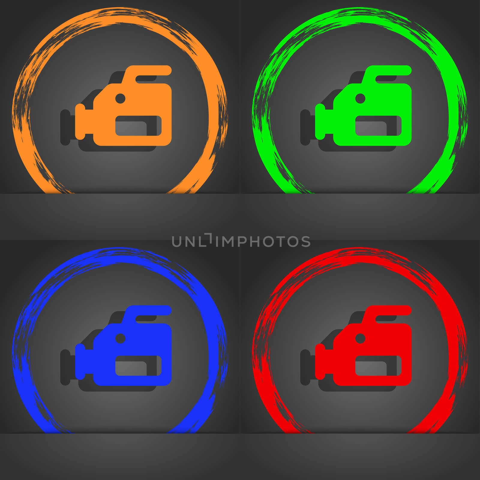 video camera icon symbol. Fashionable modern style. In the orange, green, blue, green design. illustration