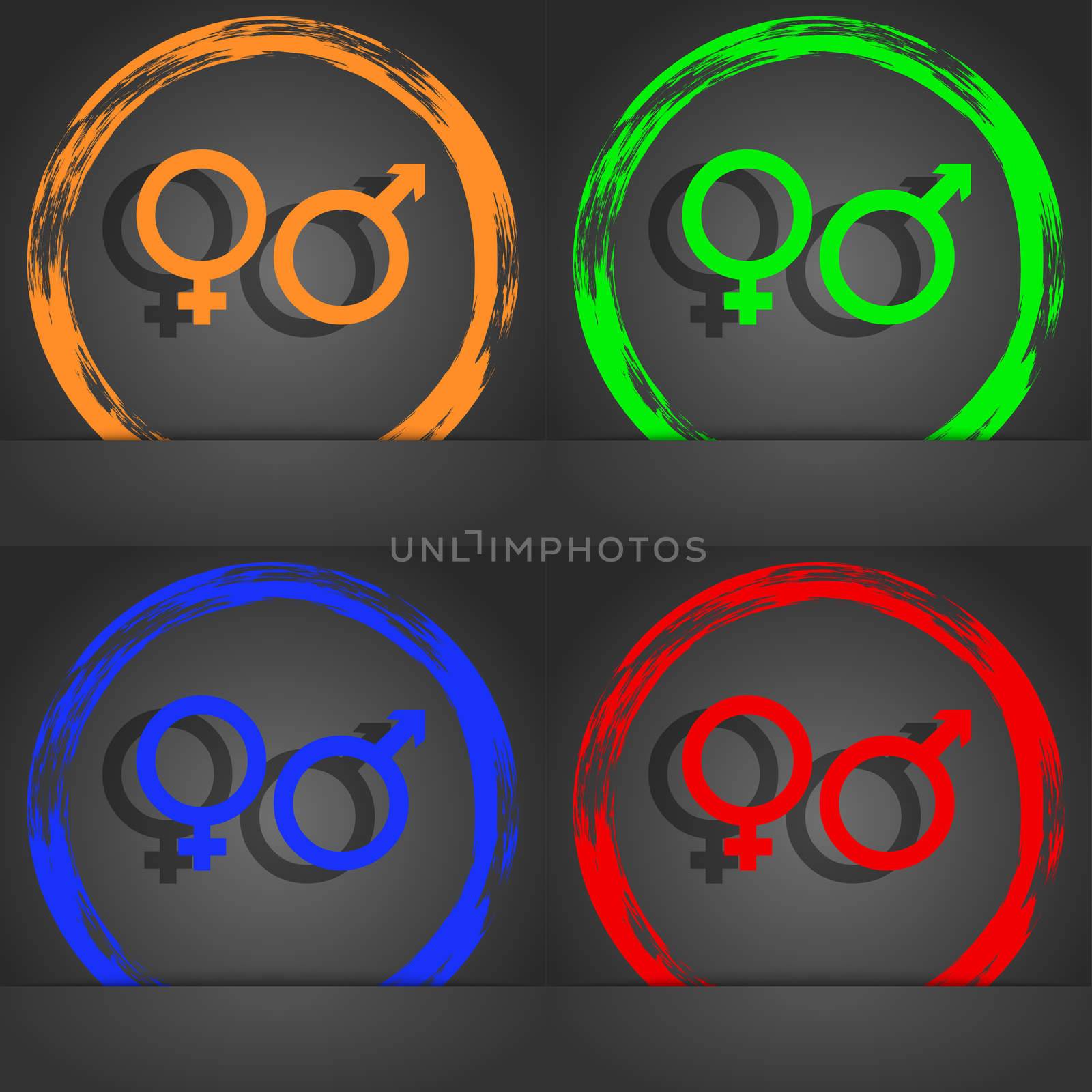 male and female icon symbol. Fashionable modern style. In the orange, green, blue, green design.  by serhii_lohvyniuk