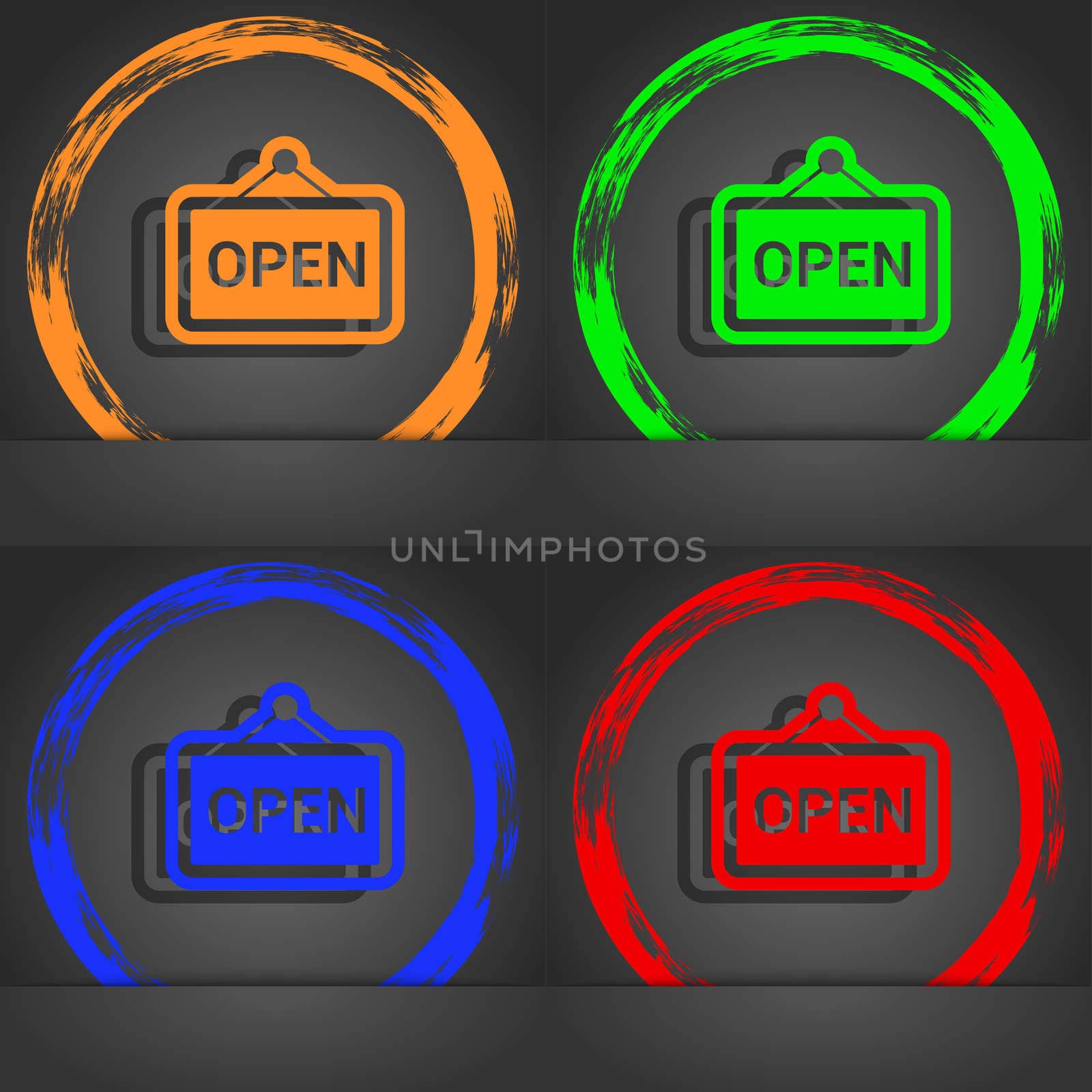 open icon symbol. Fashionable modern style. In the orange, green, blue, green design. illustration