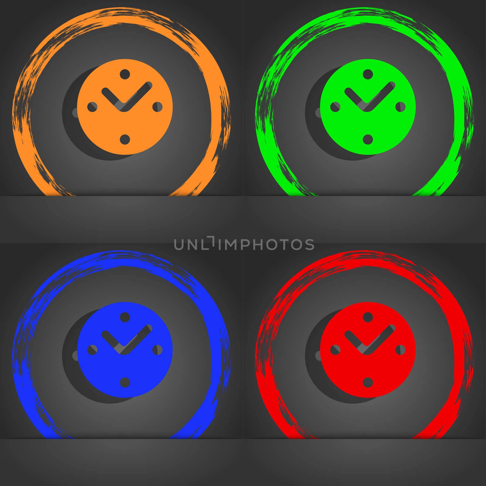 Mechanical Clock icon symbol. Fashionable modern style. In the orange, green, blue, green design. illustration
