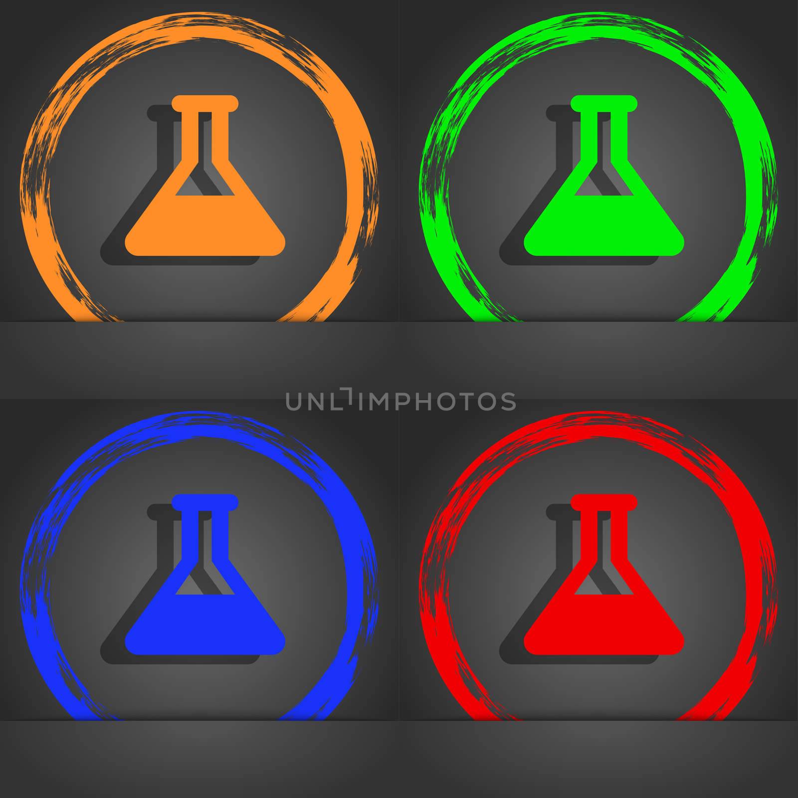 Conical Flask icon symbol. Fashionable modern style. In the orange, green, blue, green design.  by serhii_lohvyniuk