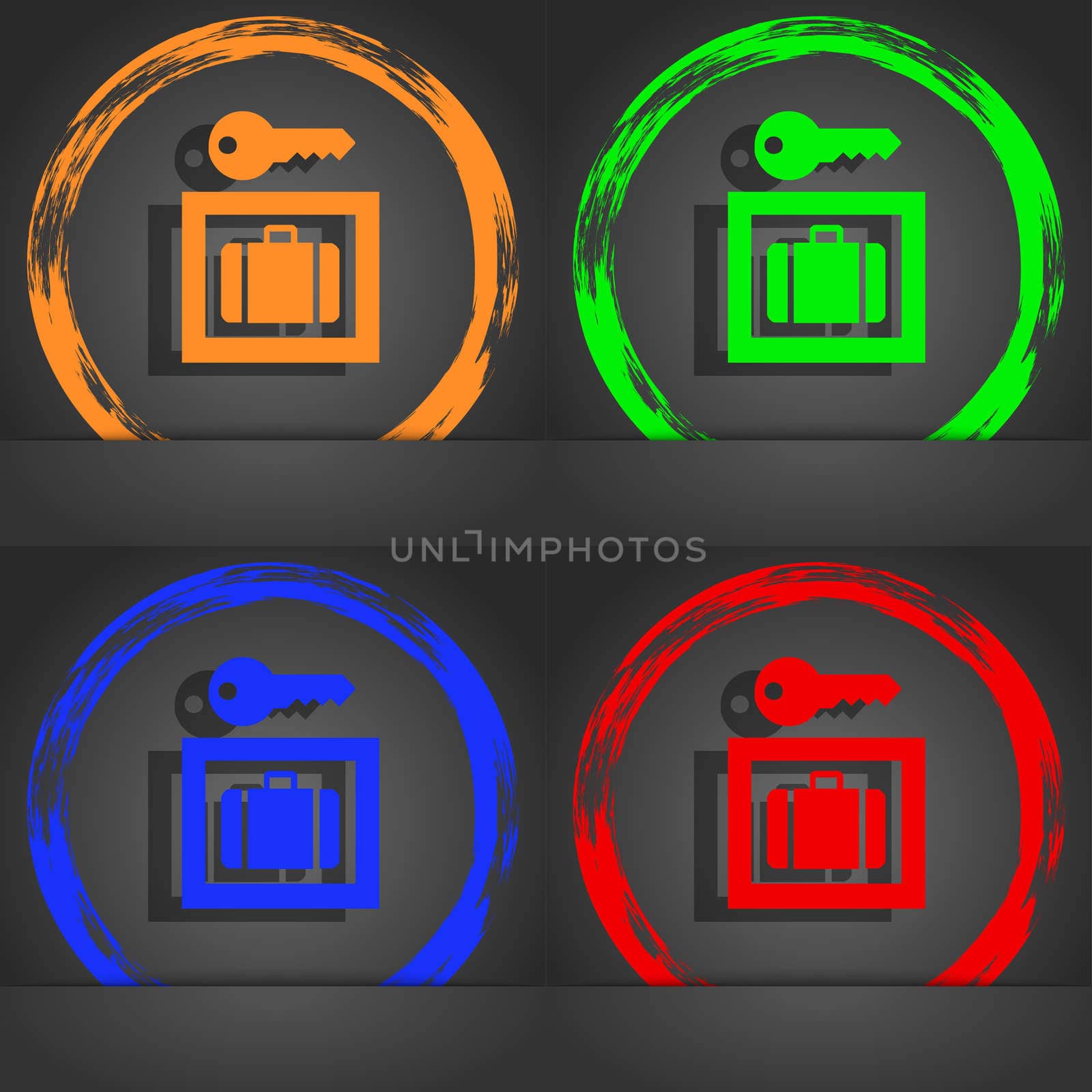 Luggage Storage icon symbol. Fashionable modern style. In the orange, green, blue, green design. illustration