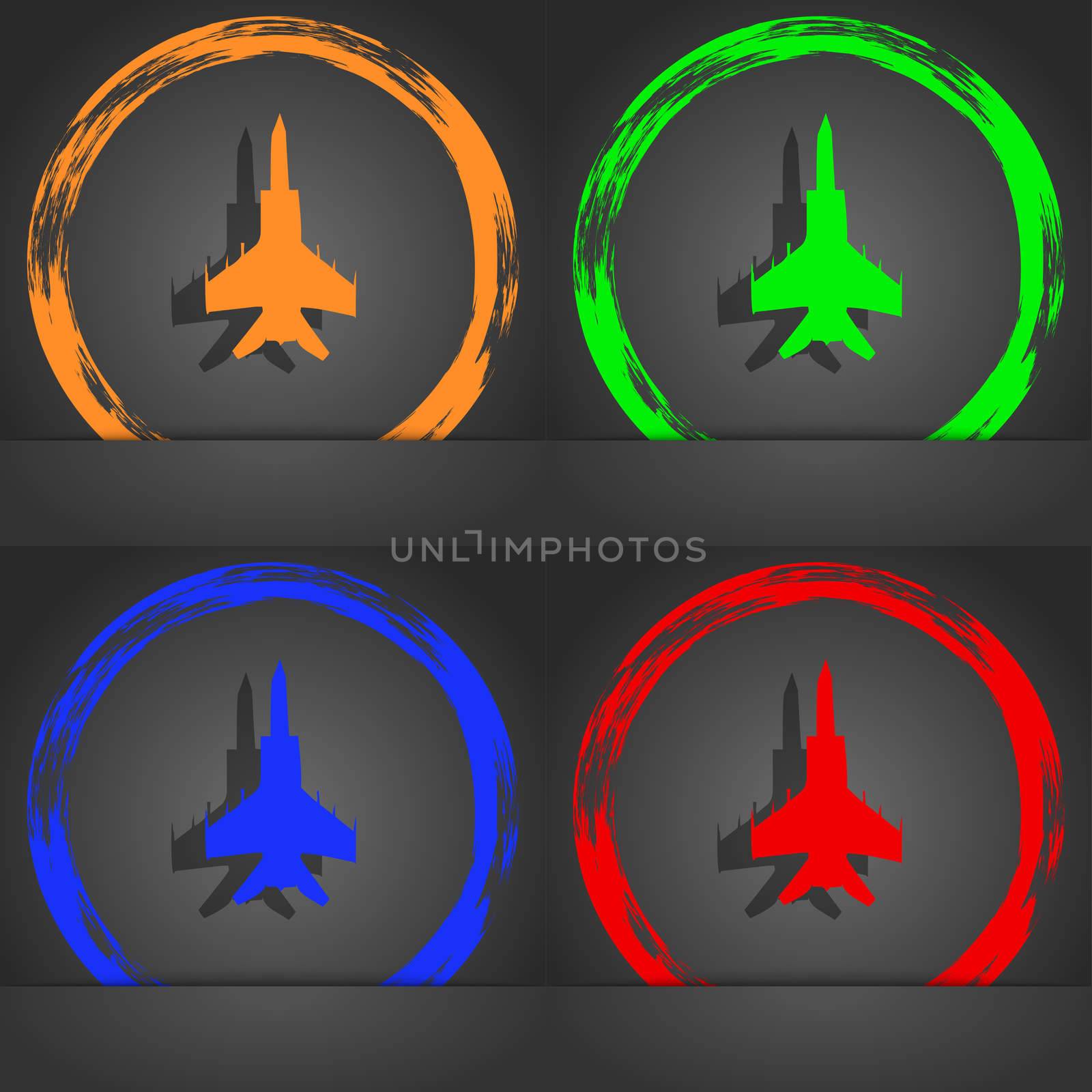 fighter icon symbol. Fashionable modern style. In the orange, green, blue, green design. illustration