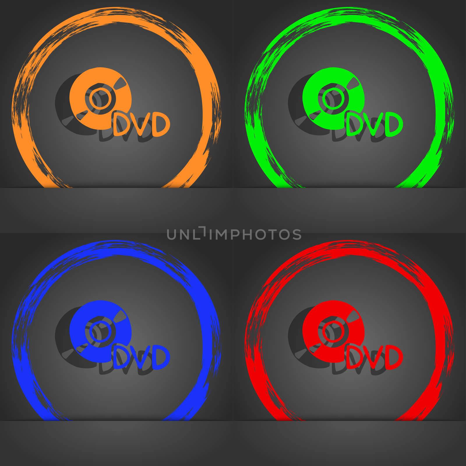 dvd icon symbol. Fashionable modern style. In the orange, green, blue, green design. illustration