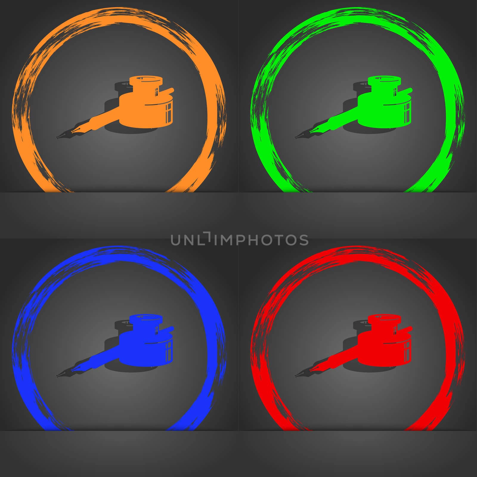 pen and ink icon symbol. Fashionable modern style. In the orange, green, blue, green design. illustration