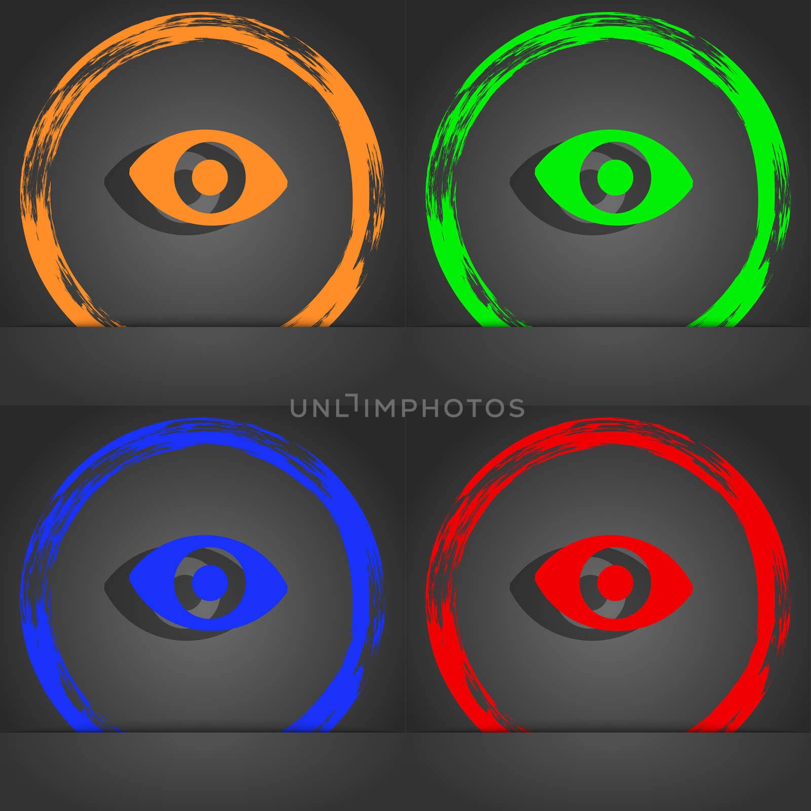 sixth sense, the eye icon symbol. Fashionable modern style. In the orange, green, blue, green design. illustration