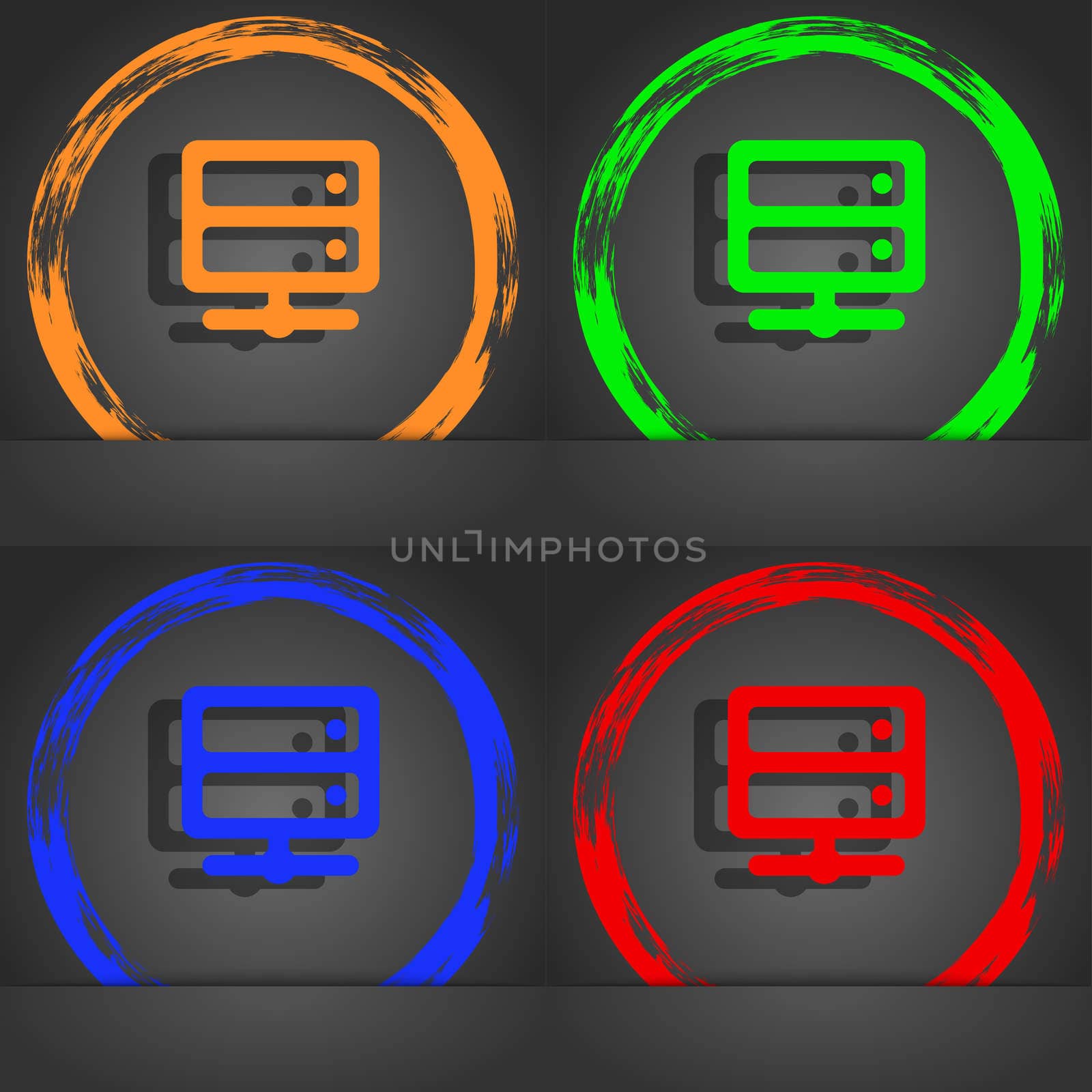 Server icon symbol. Fashionable modern style. In the orange, green, blue, green design. illustration