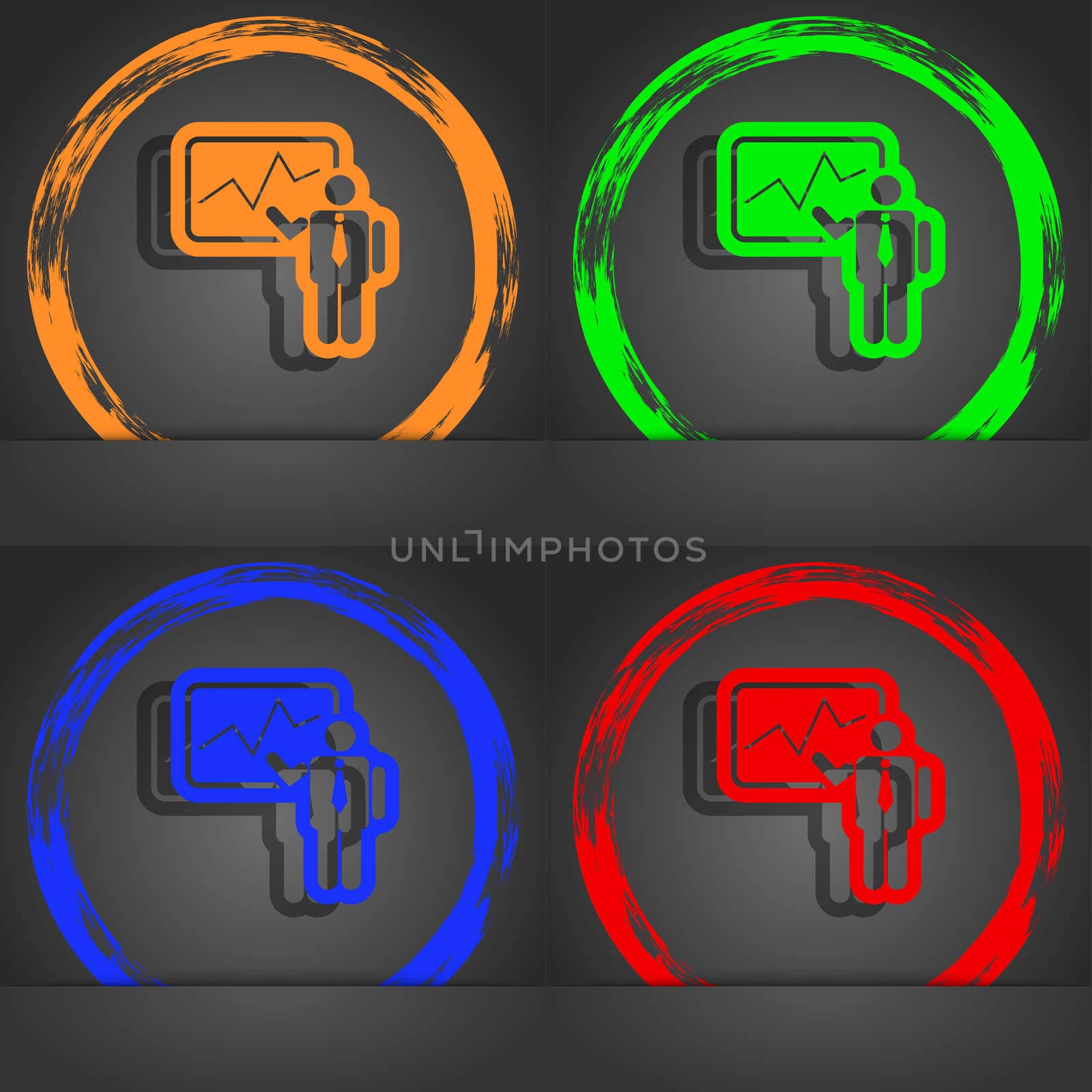 businessman making report icon symbol. Fashionable modern style. In the orange, green, blue, green design.  by serhii_lohvyniuk