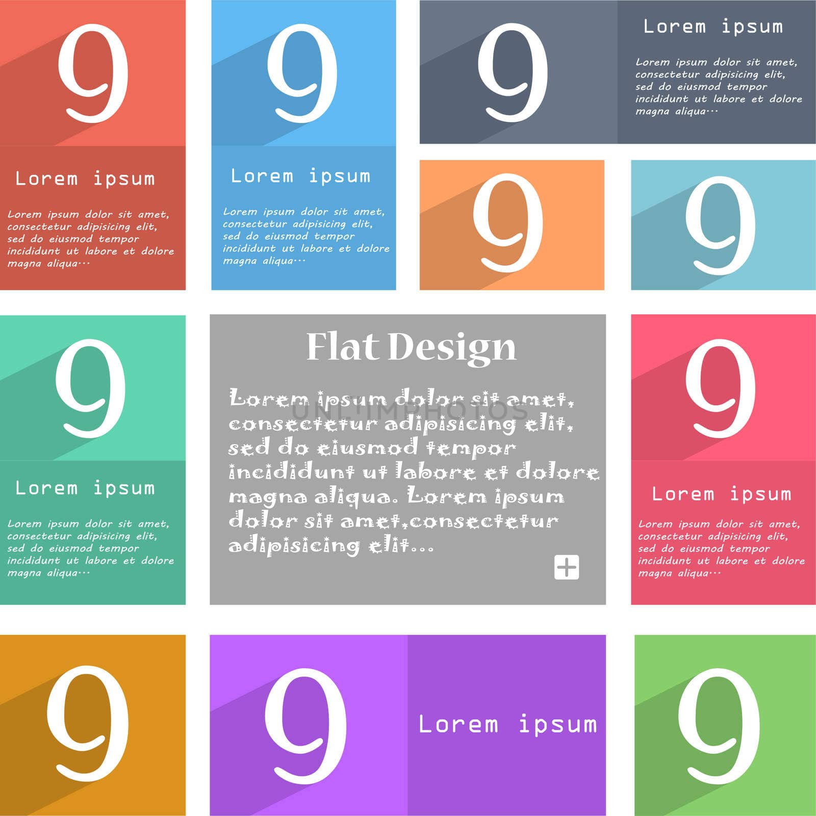 number Nine icon sign. Set of coloured buttons.  by serhii_lohvyniuk