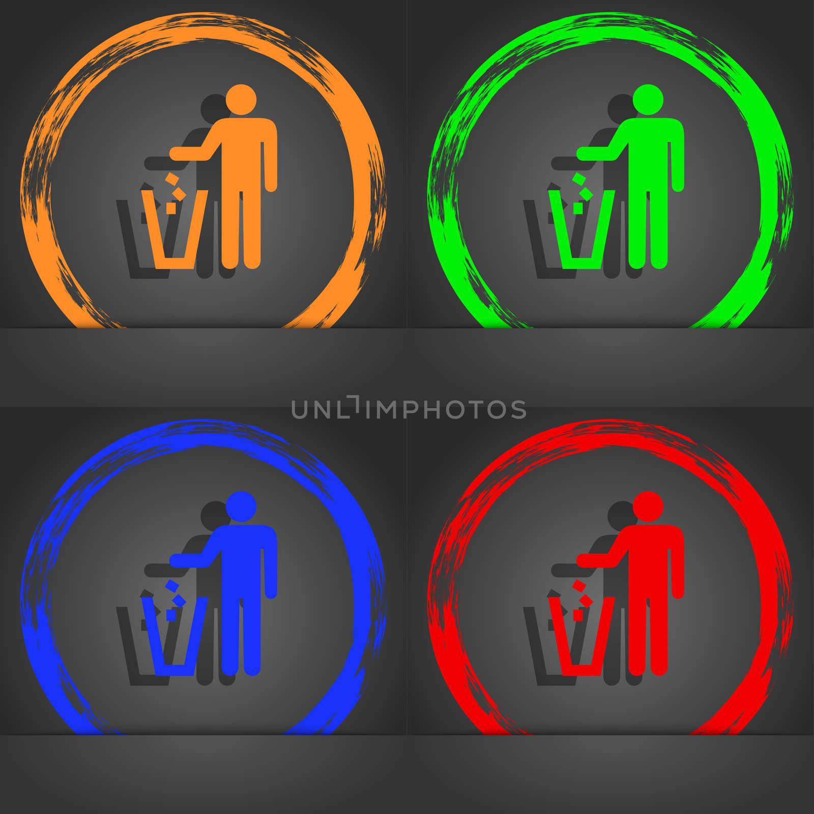 throw away the trash icon symbol. Fashionable modern style. In the orange, green, blue, green design.  by serhii_lohvyniuk