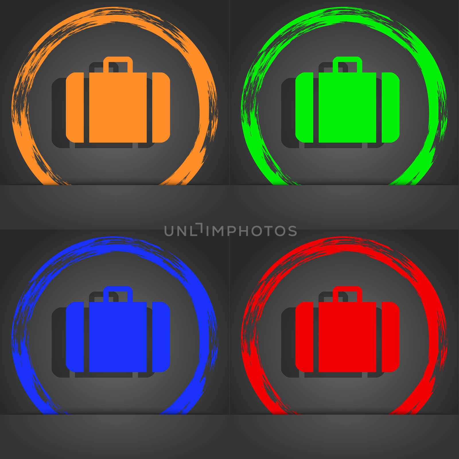 suitcase icon symbol. Fashionable modern style. In the orange, green, blue, green design. illustration