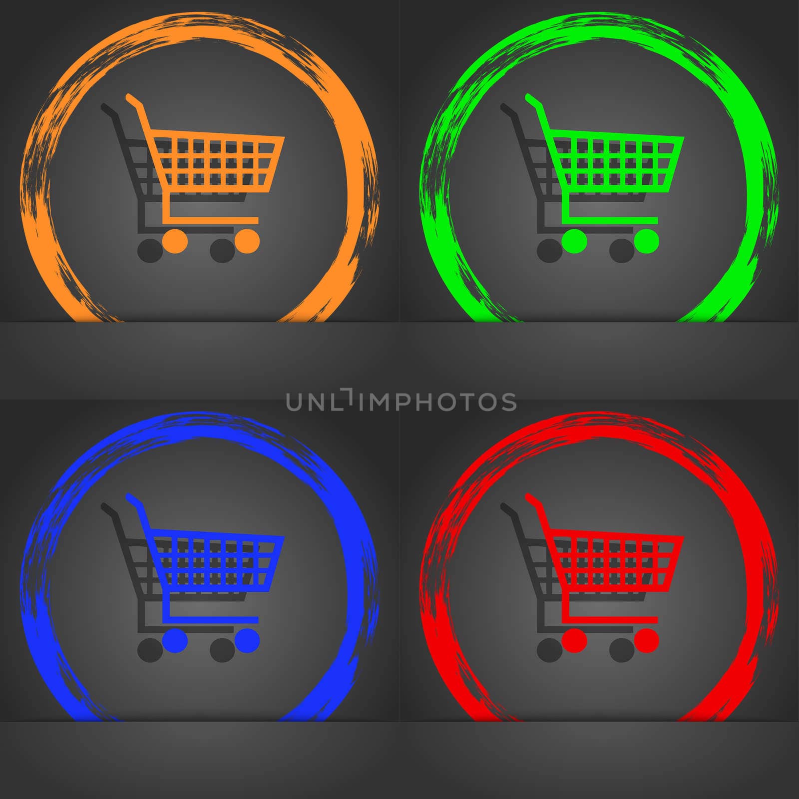 shopping cart icon symbol. Fashionable modern style. In the orange, green, blue, green design. illustration