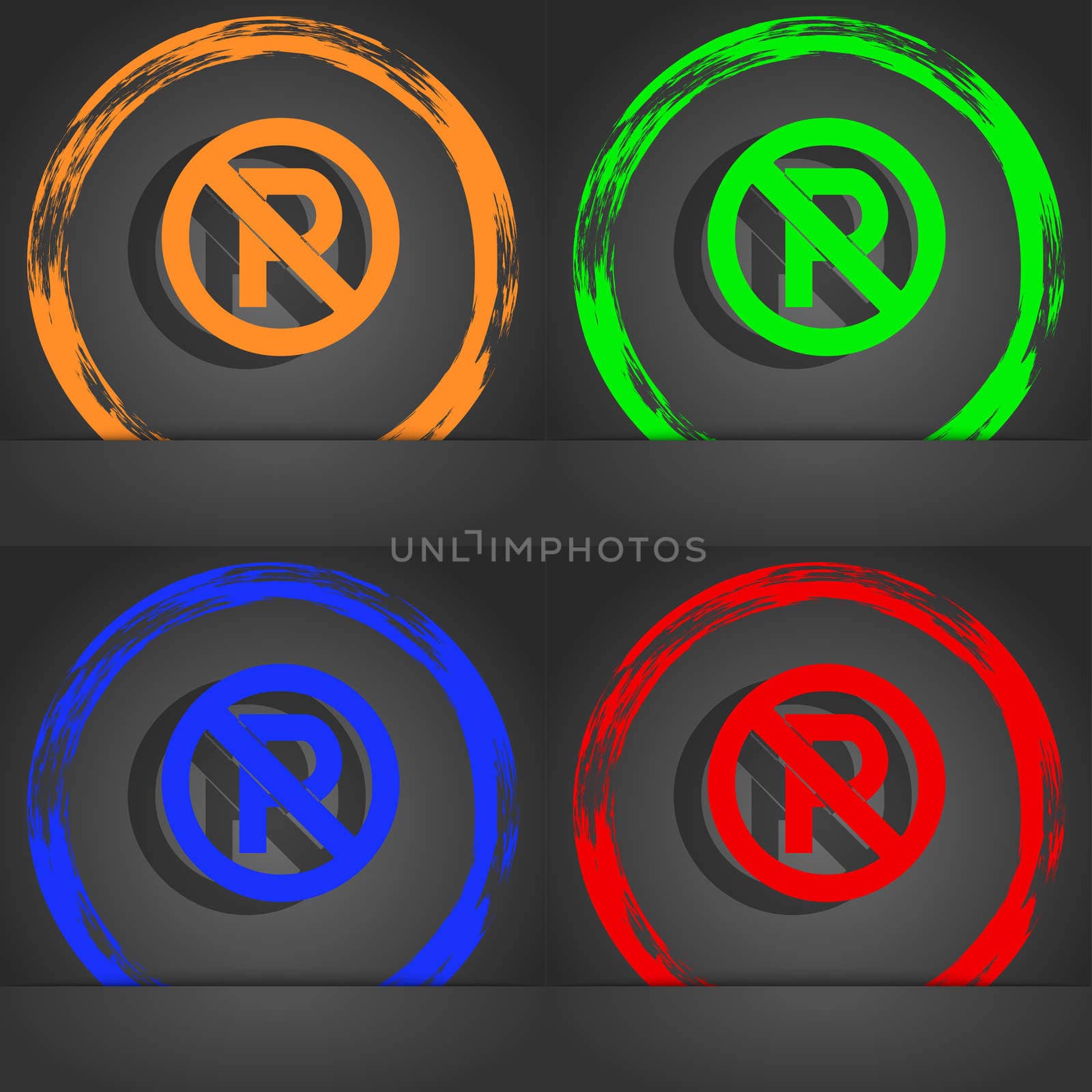 No parking icon symbol. Fashionable modern style. In the orange, green, blue, green design. illustration