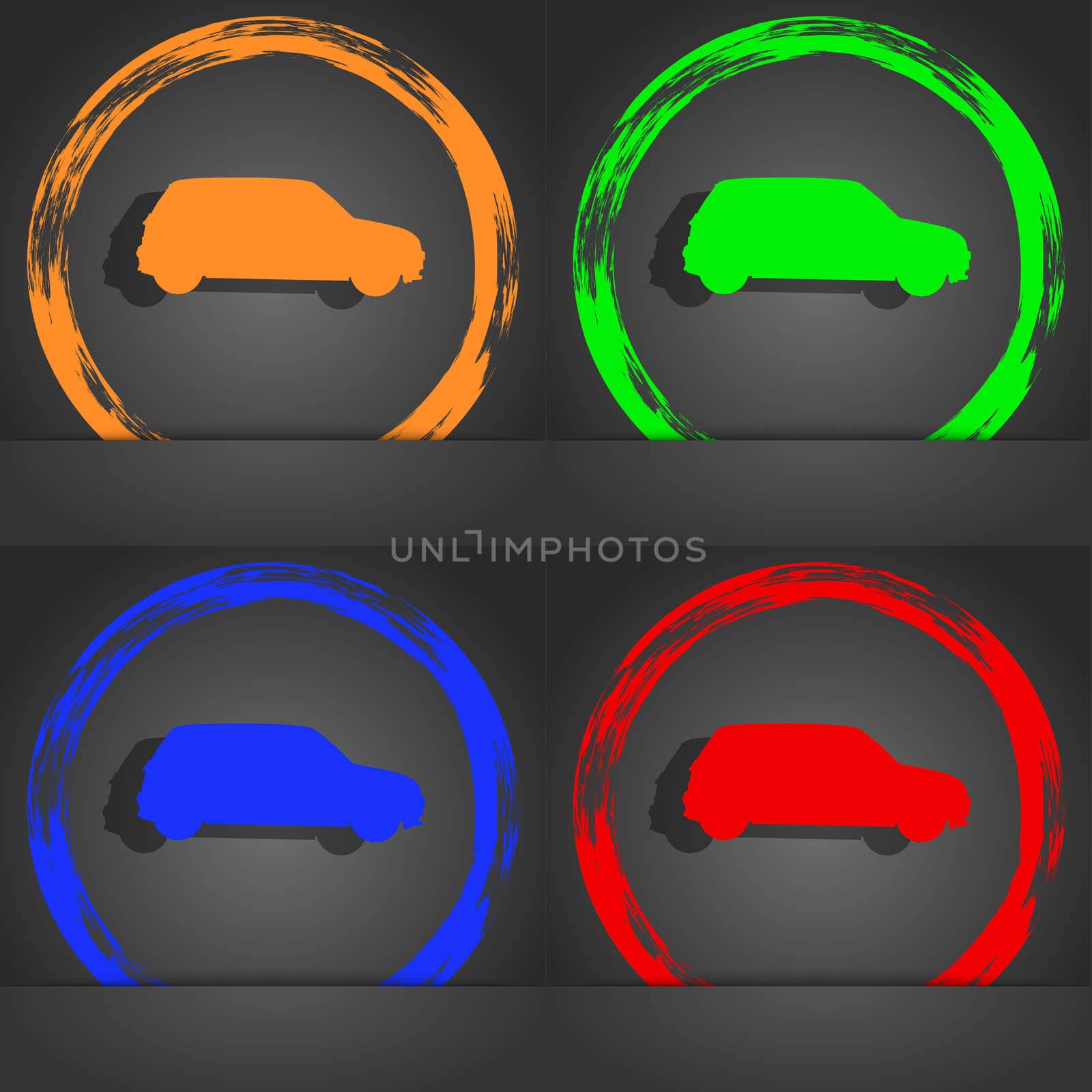 Jeep icon symbol. Fashionable modern style. In the orange, green, blue, green design. illustration