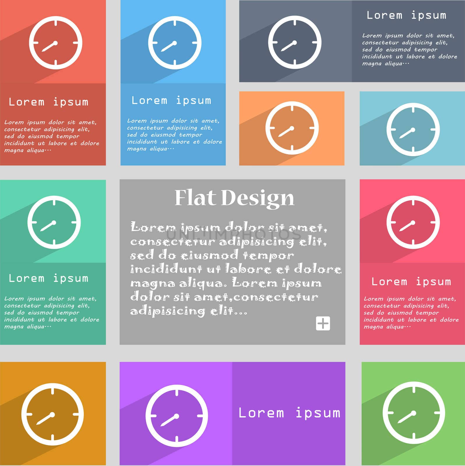 Timer sign icon. Stopwatch symbol. Set of colourful buttons.  by serhii_lohvyniuk