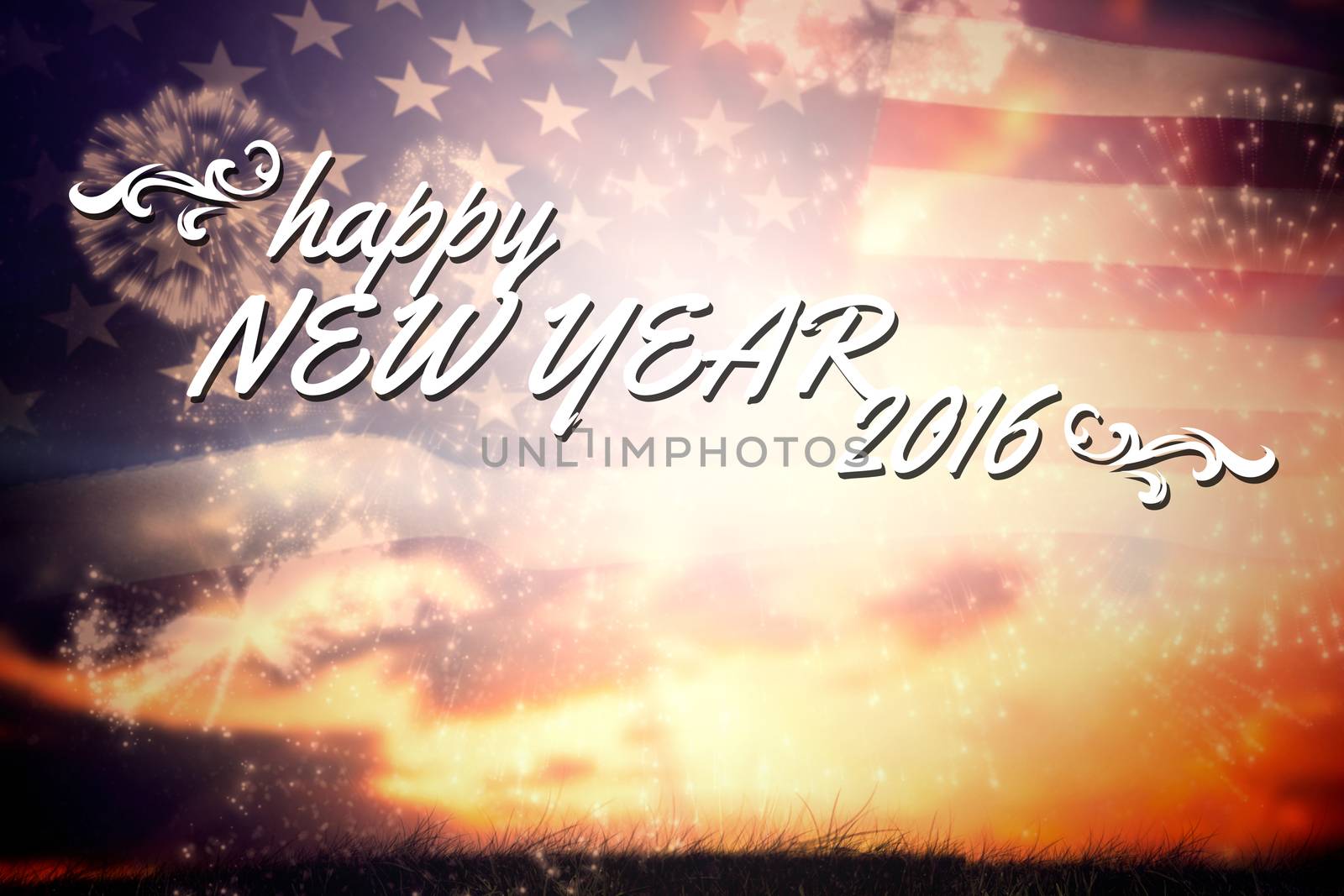 New year graphic against composite image of digitally generated united states national flag