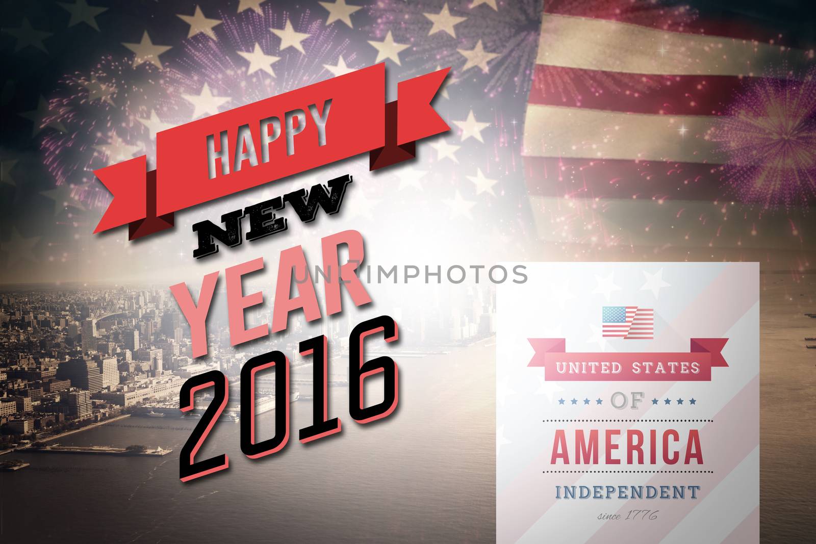 New year graphic against composite image of digitally generated united states national flag