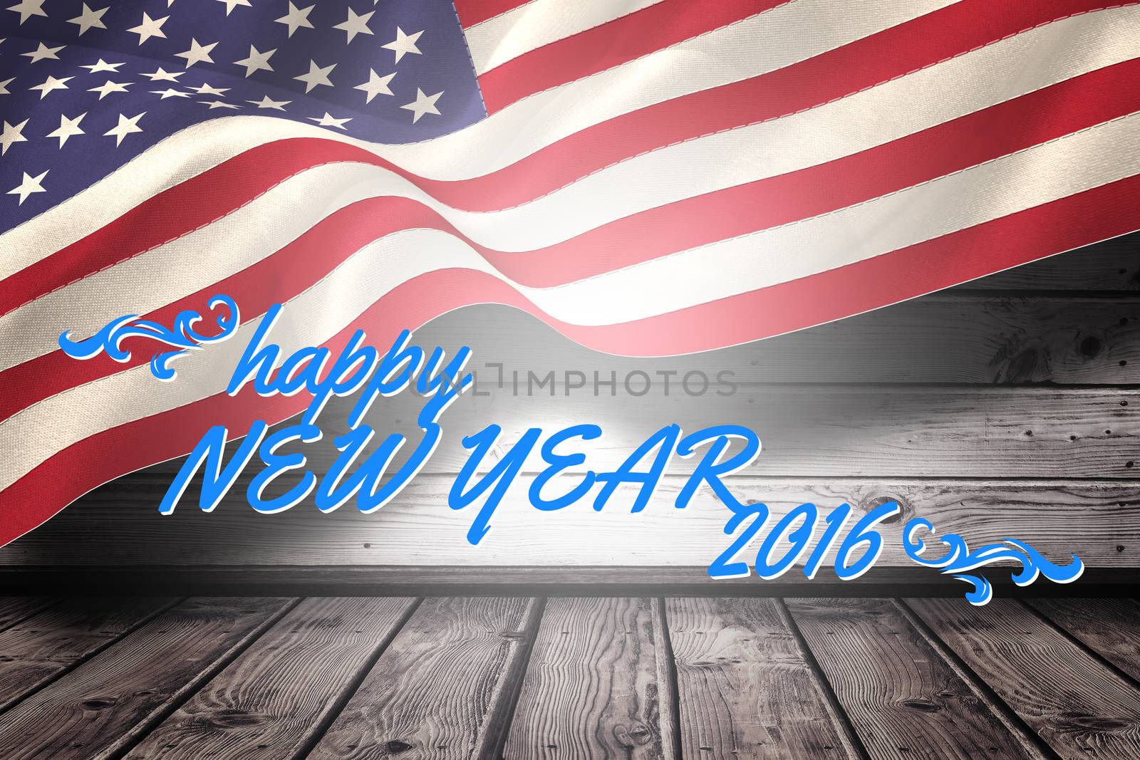 New year graphic against composite image of digitally generated united states national flag