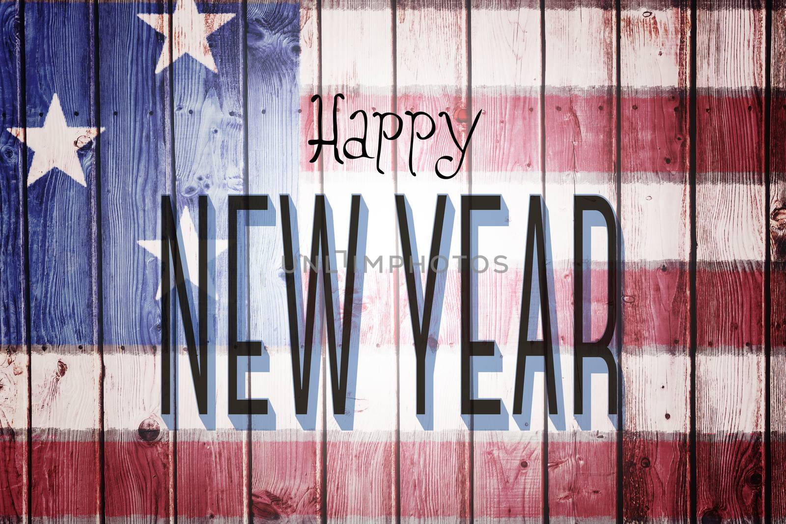 happy new year against composite image of usa national flag