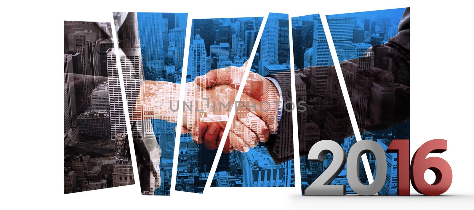 2016 graphic against composite image of close up of two businesspeople shaking their hands