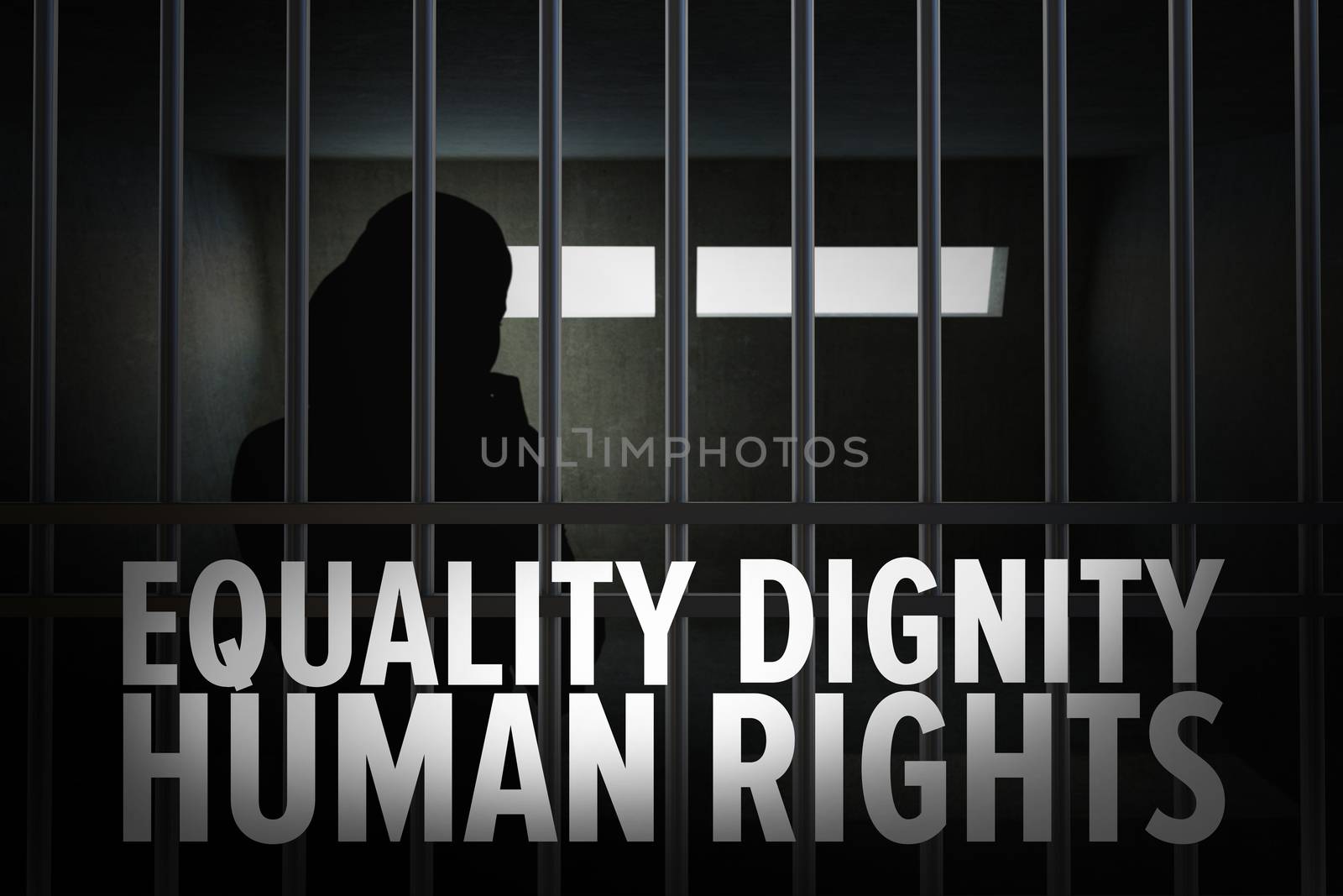 Abstract image of silhouette standing woman  against human rights