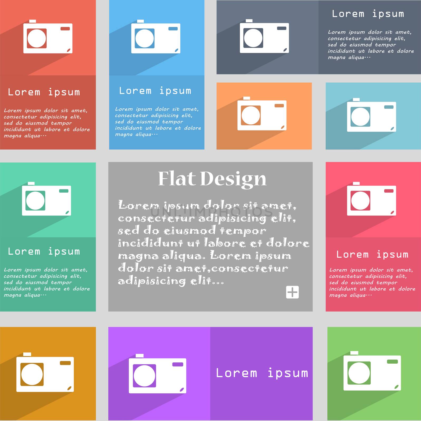 Photo camera sign icon. Digital symbol. Set colourful buttons.  by serhii_lohvyniuk