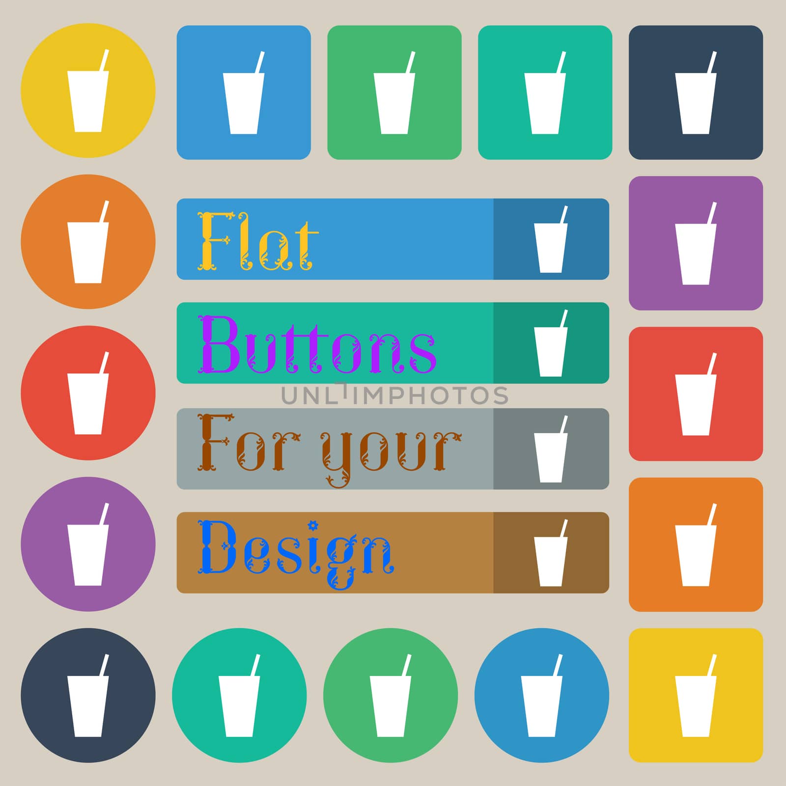 cocktail icon sign. Set of twenty colored flat, round, square and rectangular buttons.  by serhii_lohvyniuk