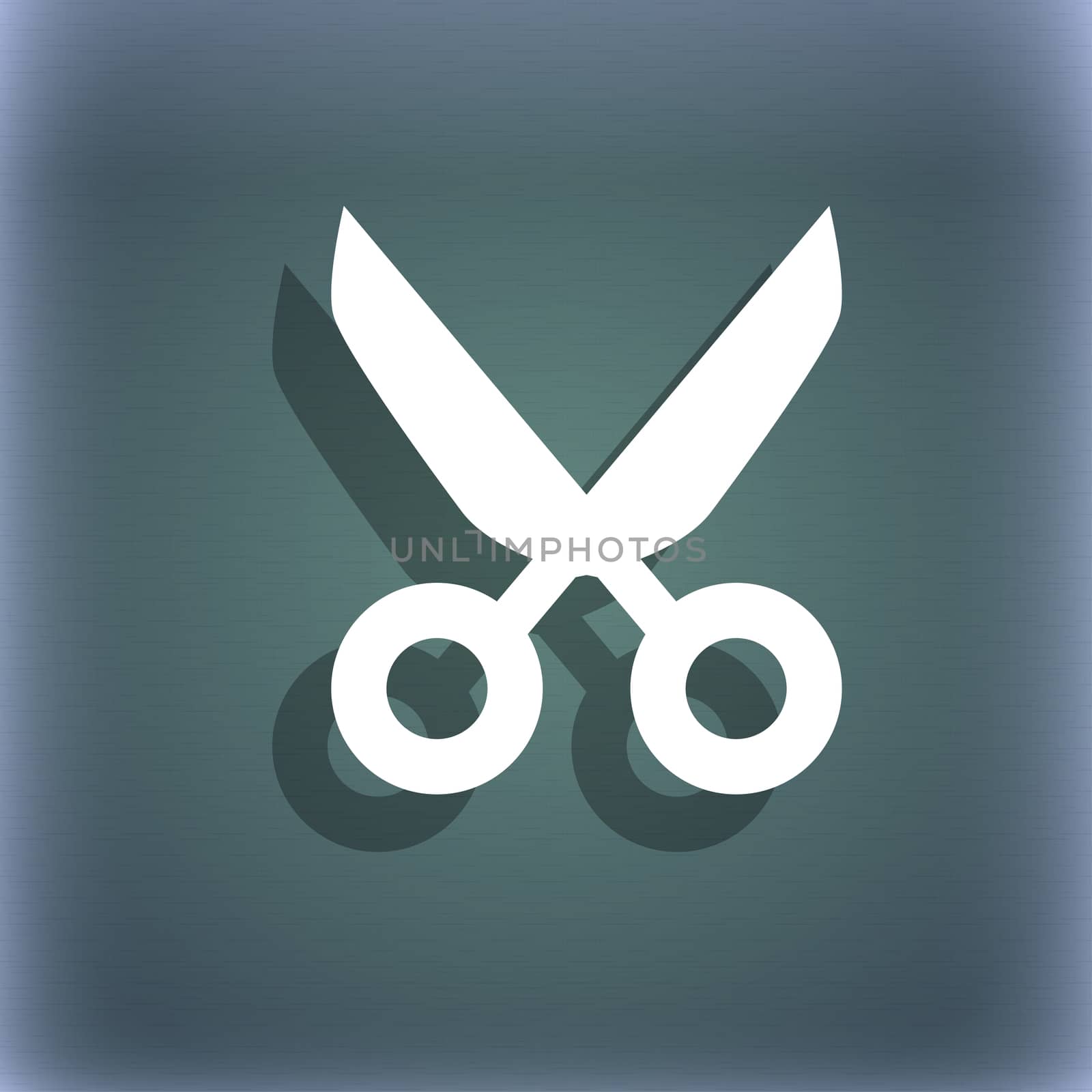 Scissors hairdresser sign icon. Tailor symbol. On the blue-green abstract background with shadow and space for your text. illustration