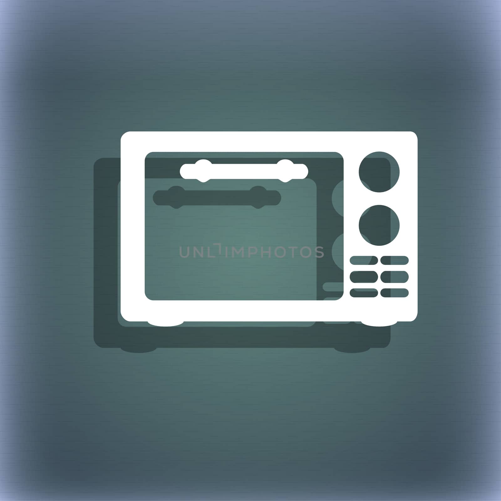 Microwave oven sign icon. Kitchen electric stove symbol. On the blue-green abstract background with shadow and space for your text. illustration