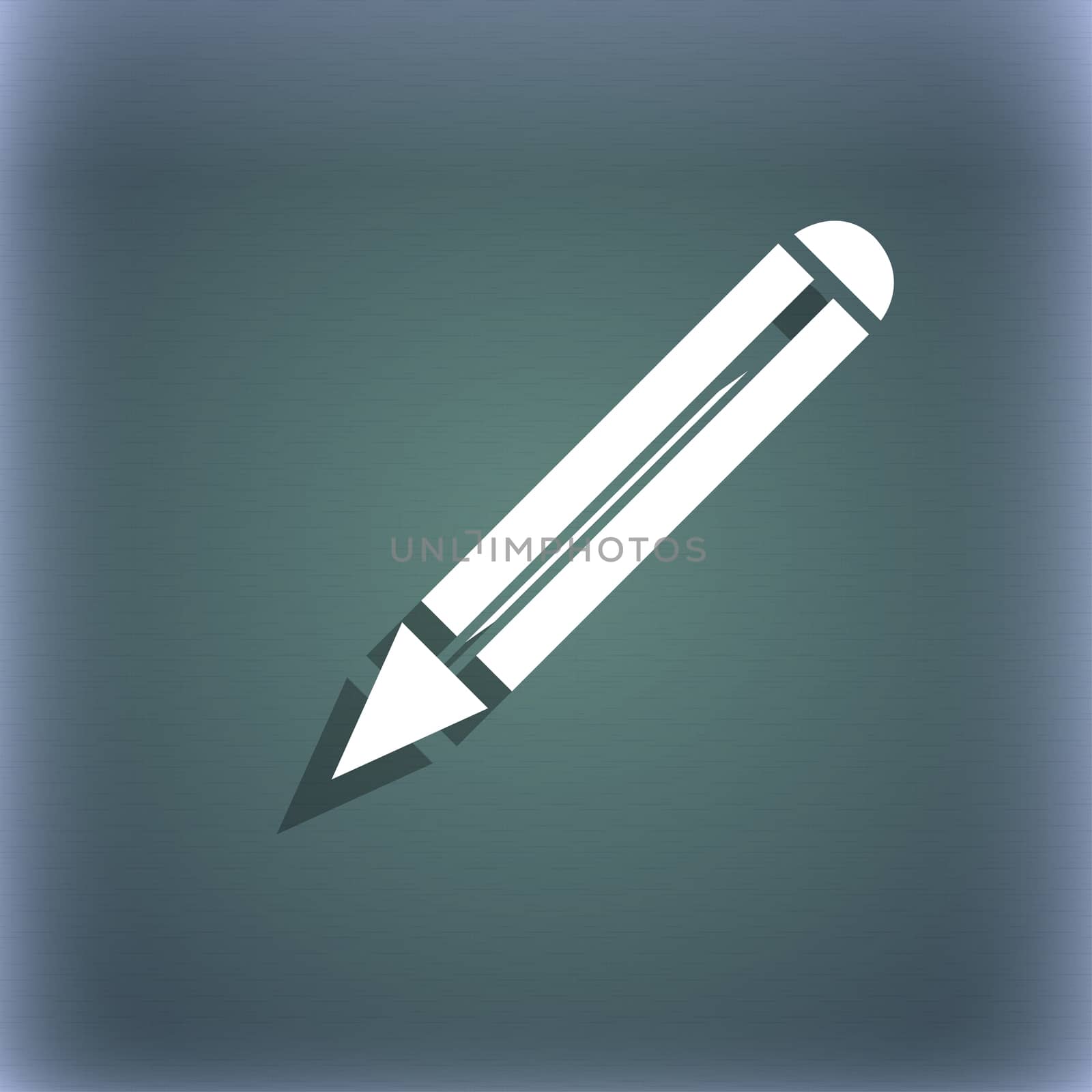 Pencil sign icon. Edit content button. On the blue-green abstract background with shadow and space for your text.  by serhii_lohvyniuk