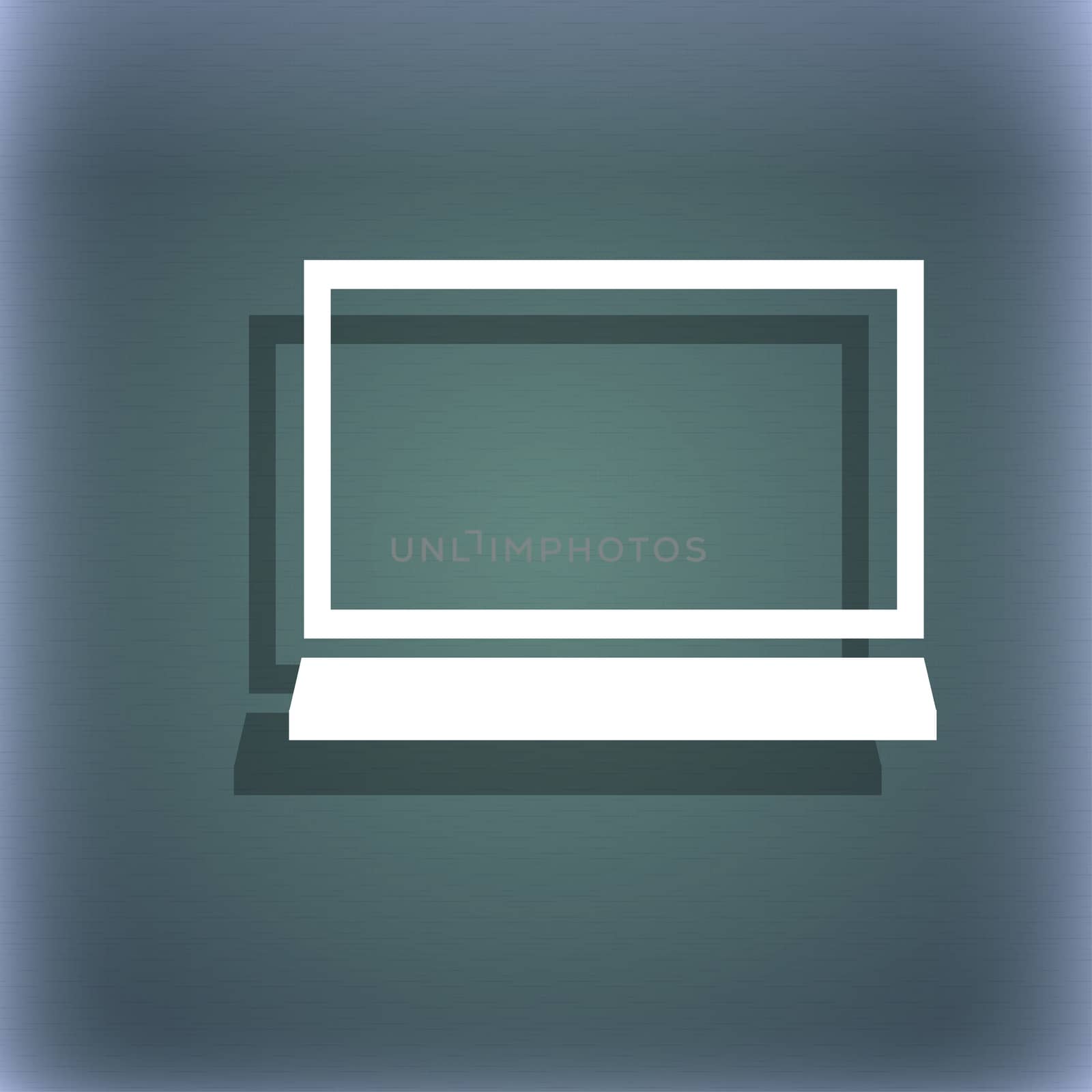 Computer widescreen monitor sign icon. On the blue-green abstract background with shadow and space for your text. illustration