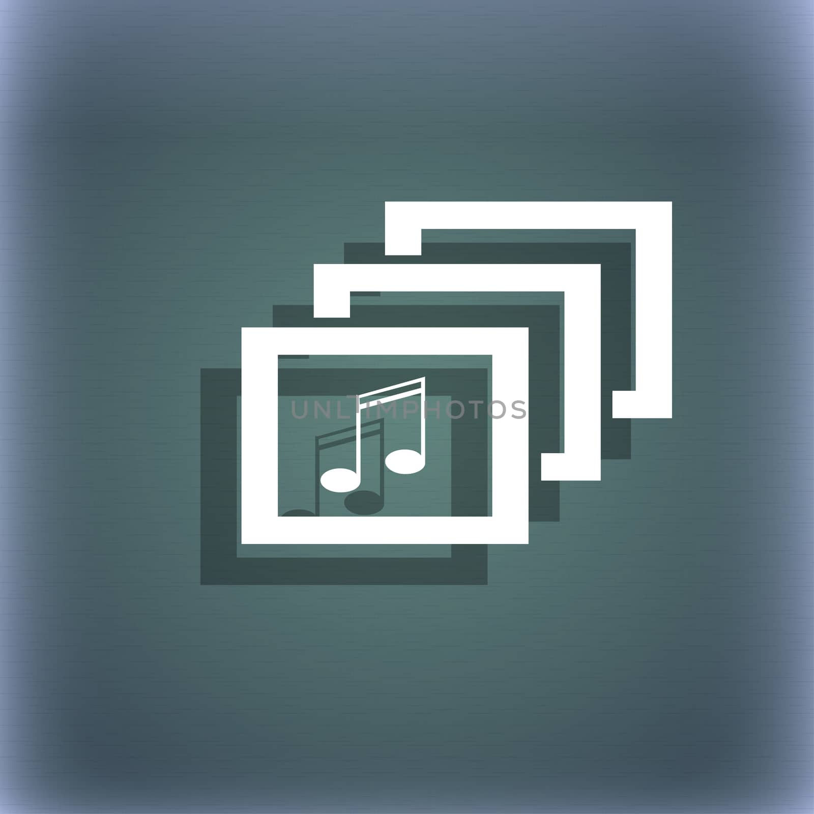 Mp3 music format sign icon. Musical symbol. On the blue-green abstract background with shadow and space for your text.  by serhii_lohvyniuk