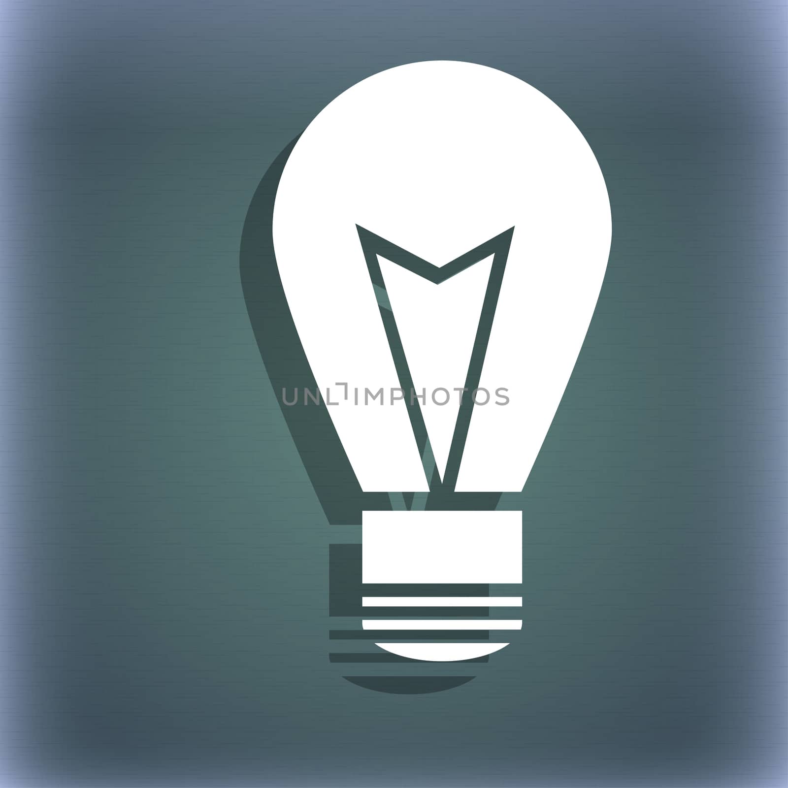Light lamp sign icon. Idea symbol. Lightis on. On the blue-green abstract background with shadow and space for your text. illustration