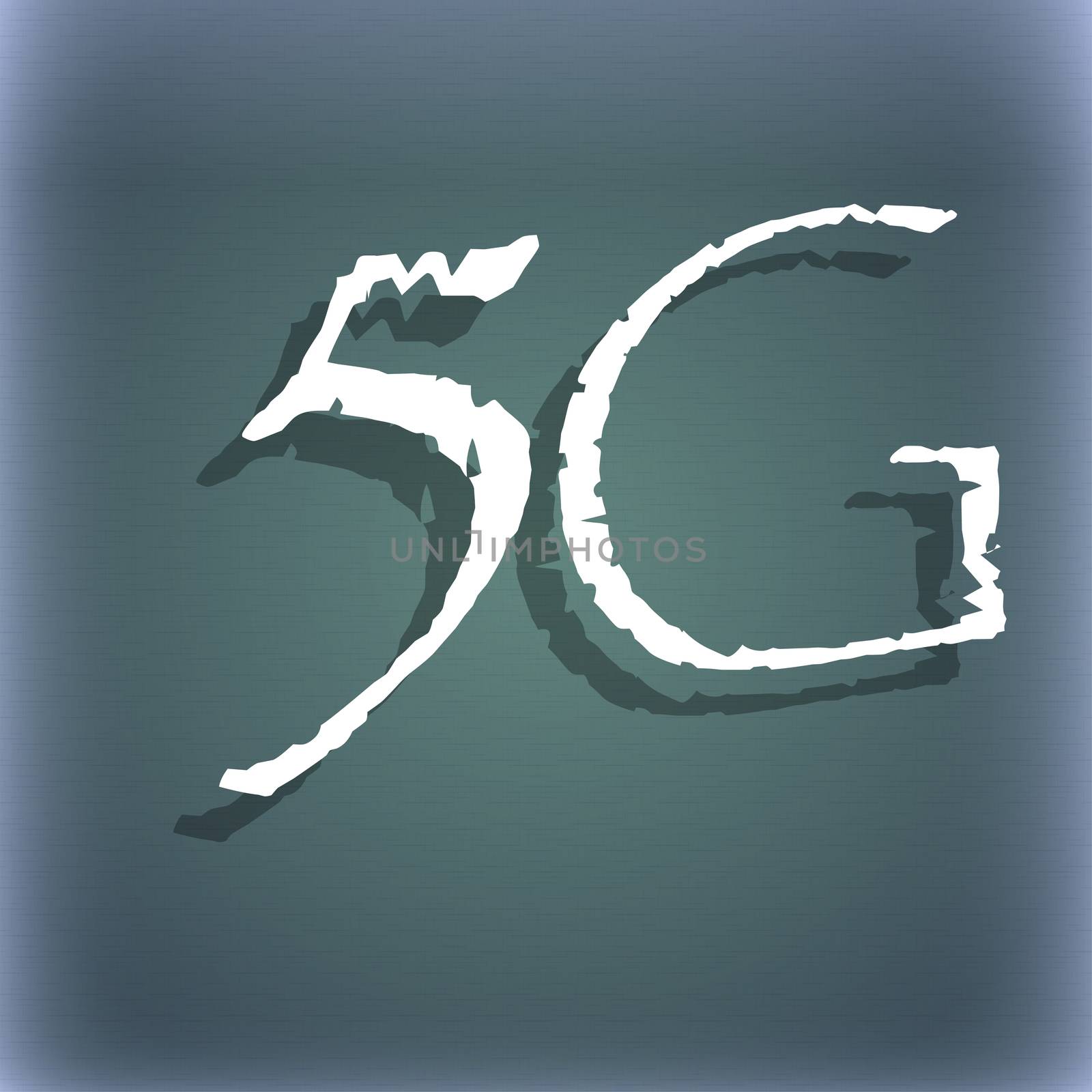 5G sign icon. Mobile telecommunications technology symbol. On the blue-green abstract background with shadow and space for your text.  by serhii_lohvyniuk