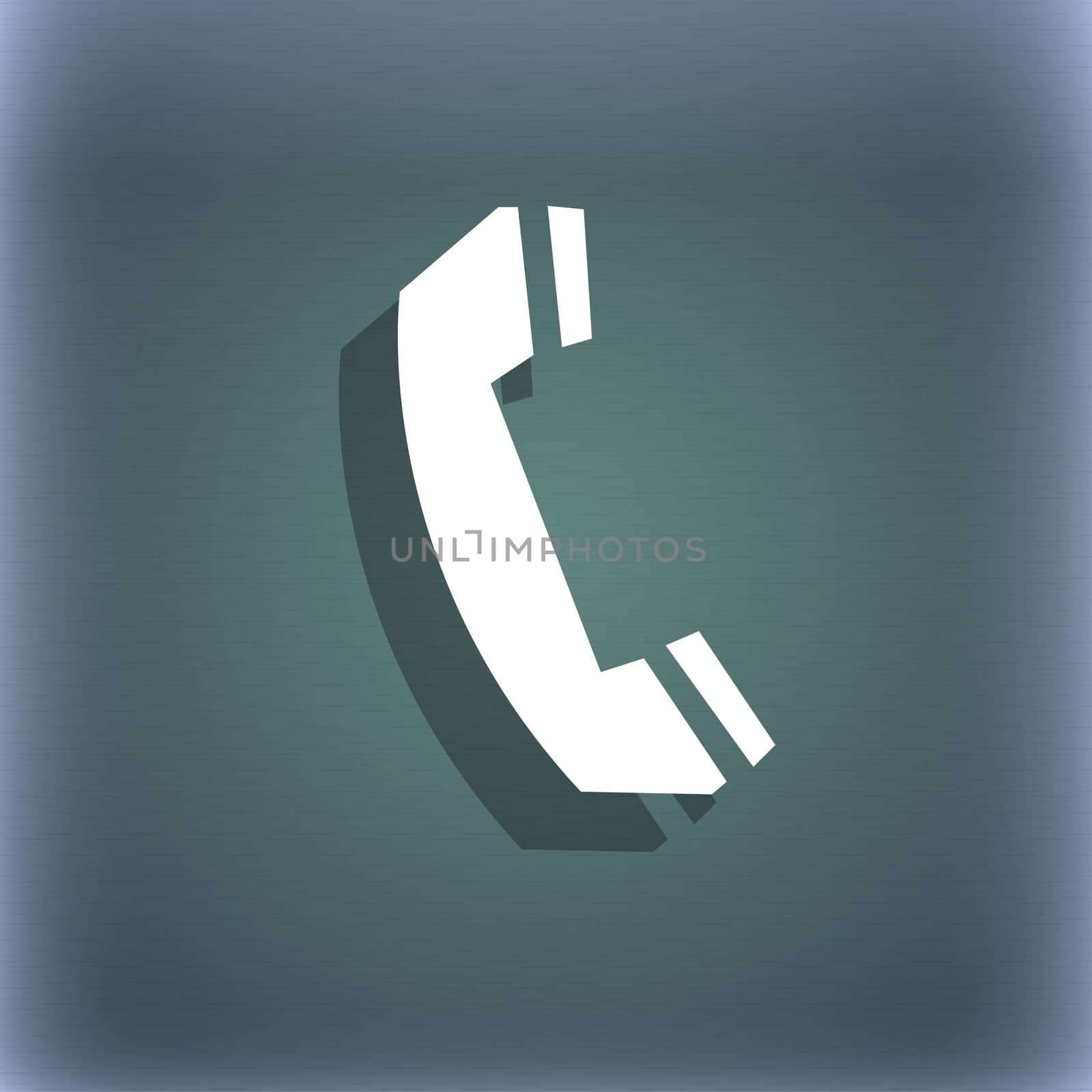 Phone sign icon. Support symbol. Call center. On the blue-green abstract background with shadow and space for your text.  by serhii_lohvyniuk