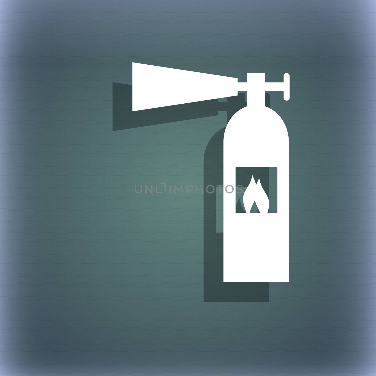 fire extinguisher icon sign. On the blue-green abstract background with shadow and space for your text.  by serhii_lohvyniuk