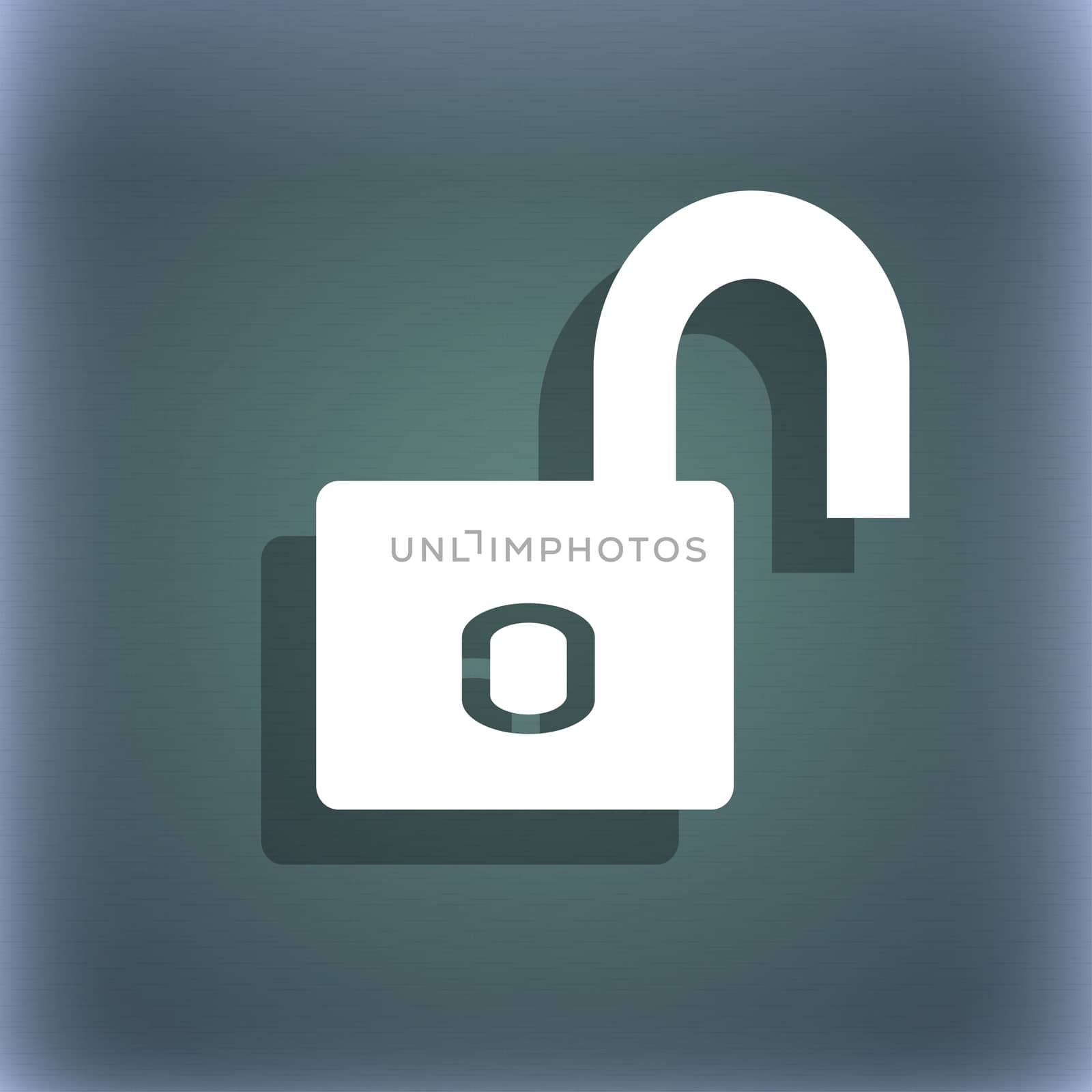 Lock sign icon. Locker symbol. On the blue-green abstract background with shadow and space for your text. illustration