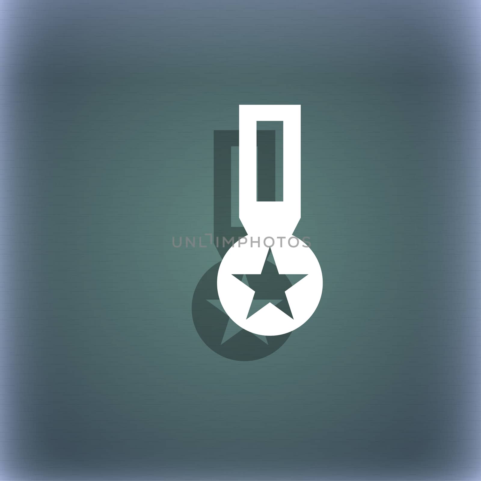 Award, Medal of Honor icon sign. On the blue-green abstract background with shadow and space for your text.  by serhii_lohvyniuk