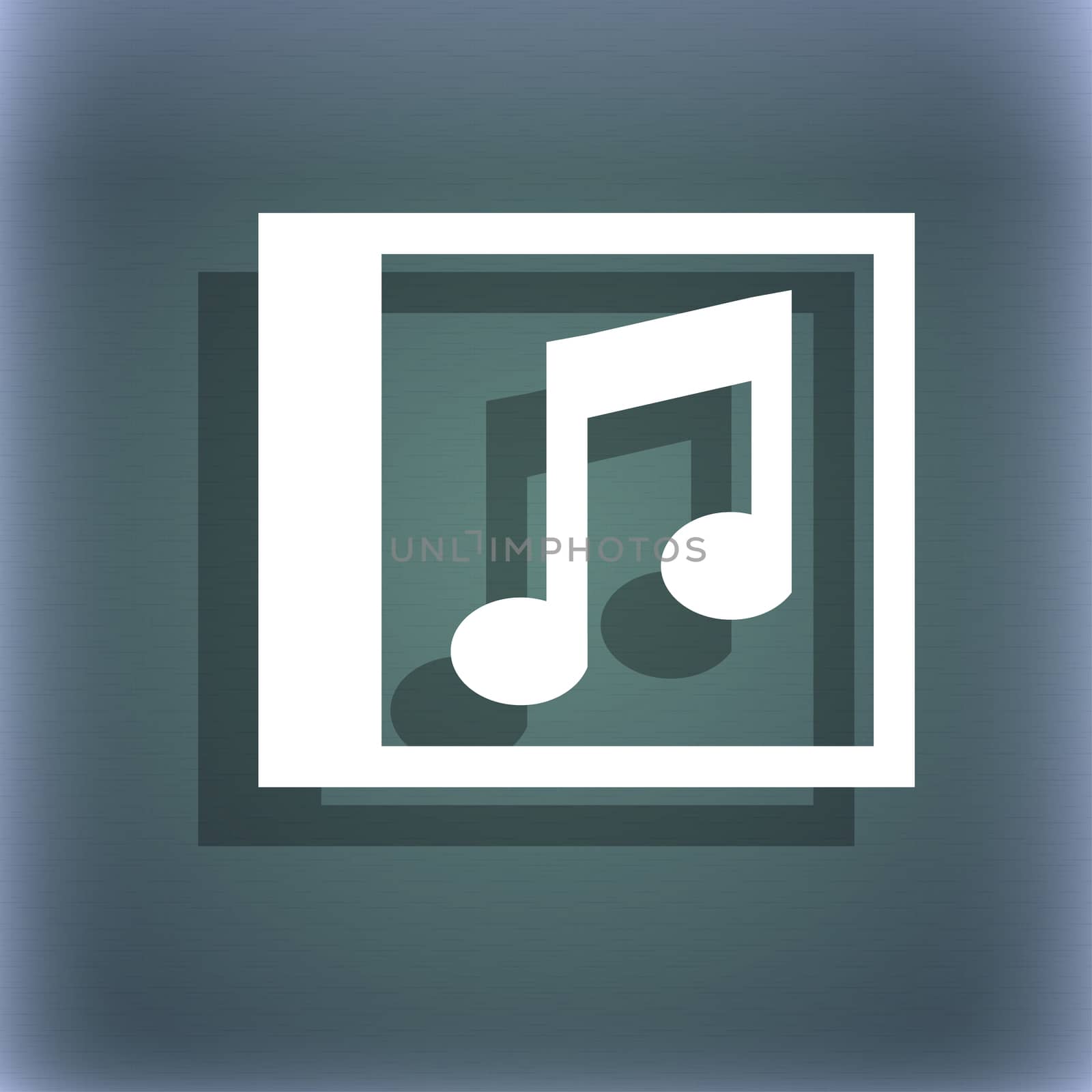 Audio, MP3 file icon symbol on the blue-green abstract background with shadow and space for your text. illustration