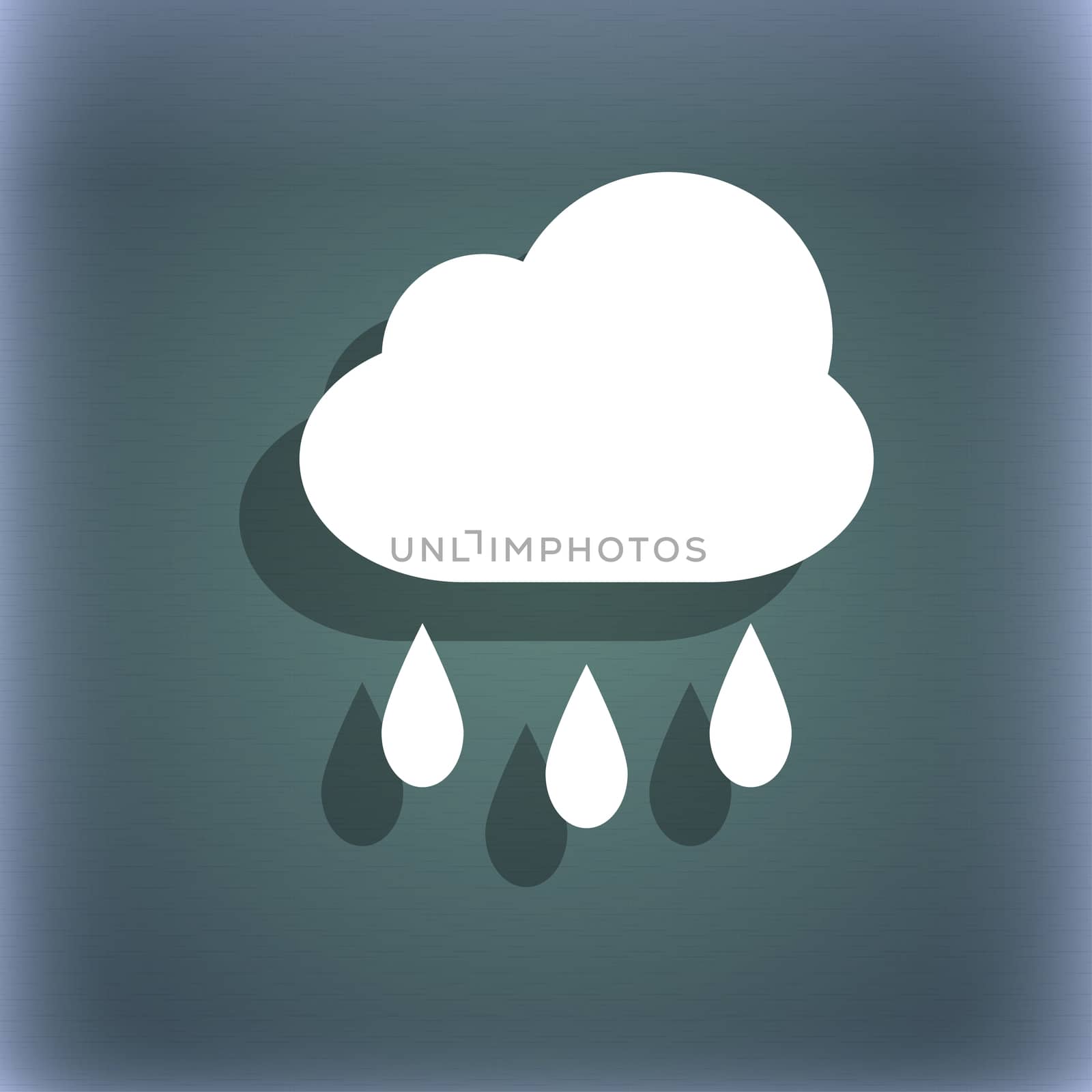 Weather Rain icon symbol on the blue-green abstract background with shadow and space for your text.  by serhii_lohvyniuk