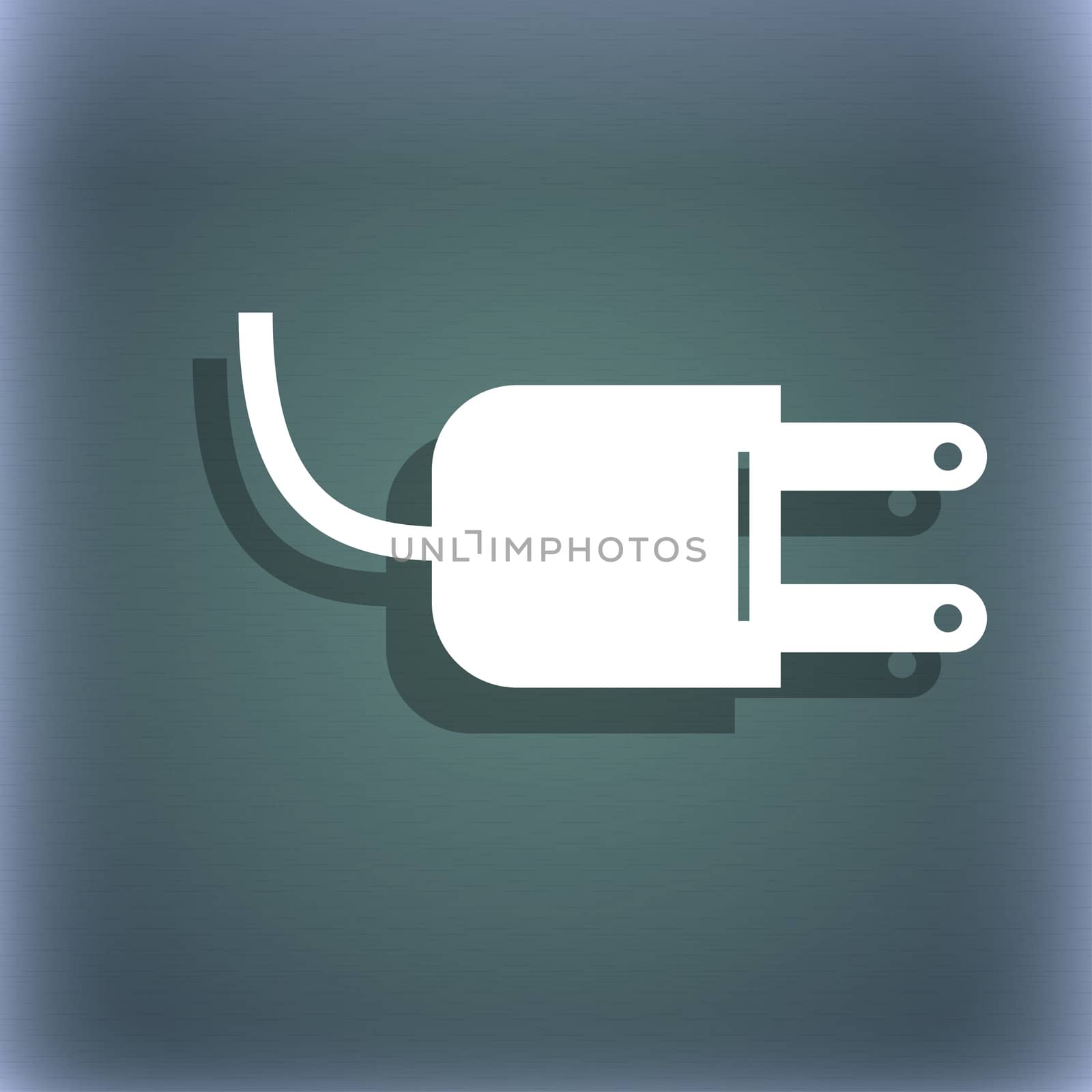 Electric plug sign icon. Power energy symbol. On the blue-green abstract background with shadow and space for your text.  by serhii_lohvyniuk
