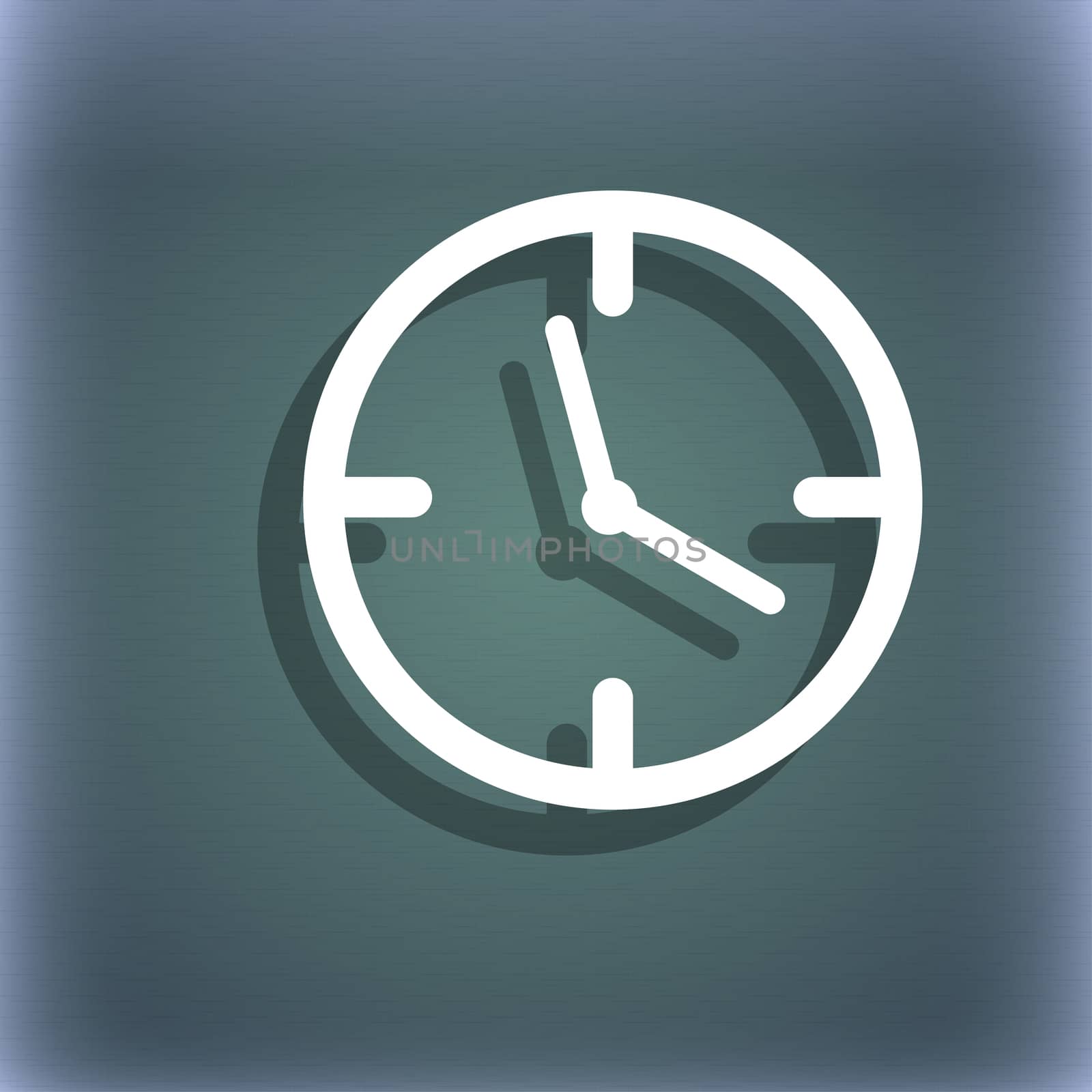 Clock time sign icon. Mechanical watch symbol. On the blue-green abstract background with shadow and space for your text. illustration