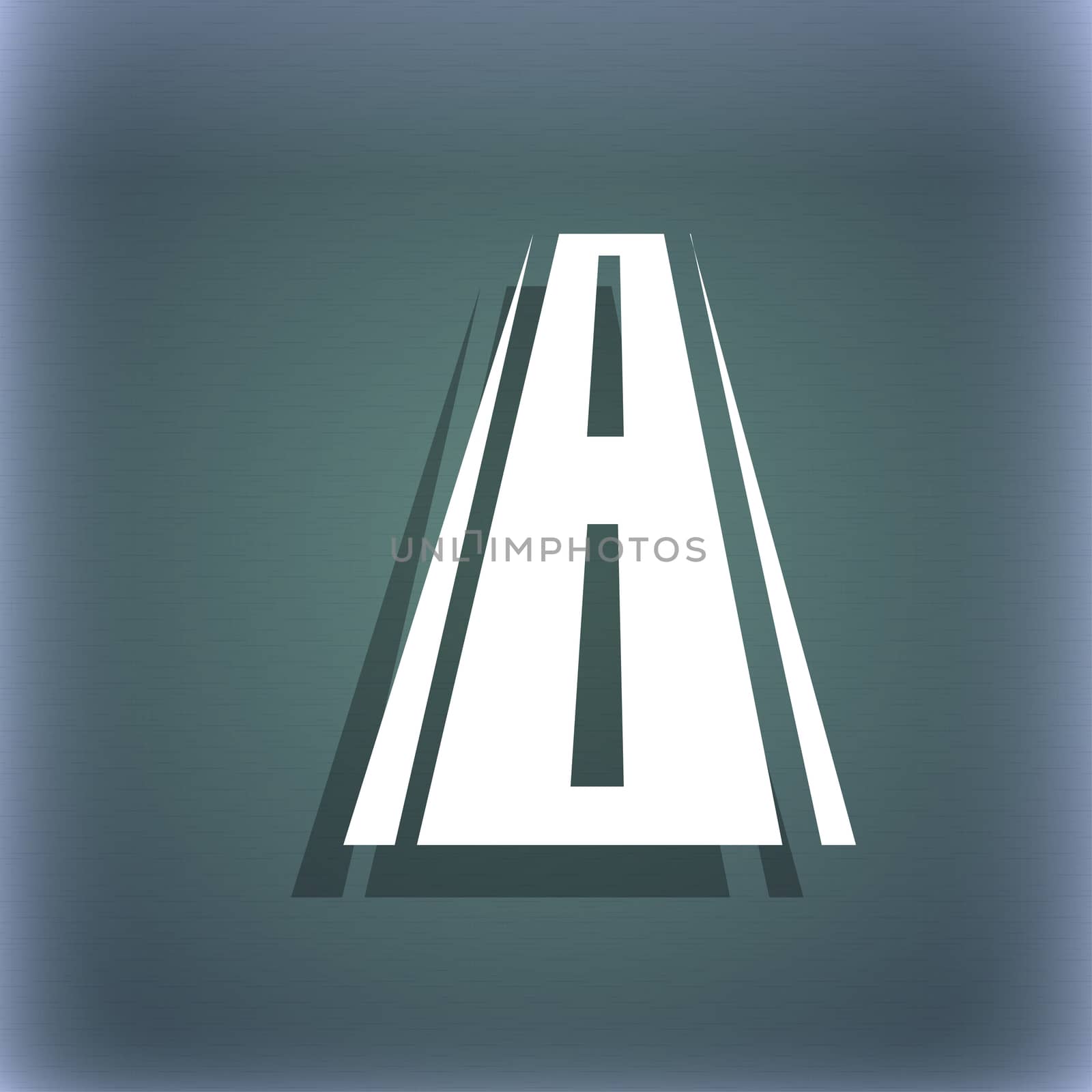 Road icon sign. On the blue-green abstract background with shadow and space for your text.  by serhii_lohvyniuk