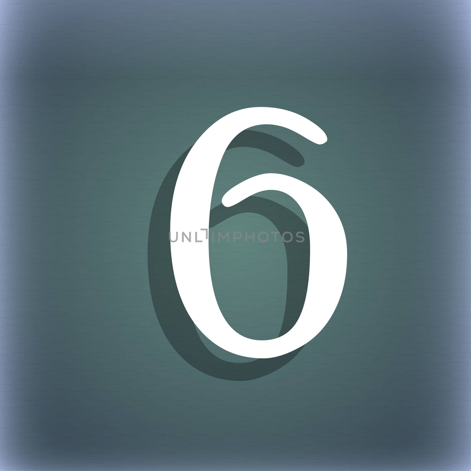 number six icon sign. On the blue-green abstract background with shadow and space for your text.  by serhii_lohvyniuk