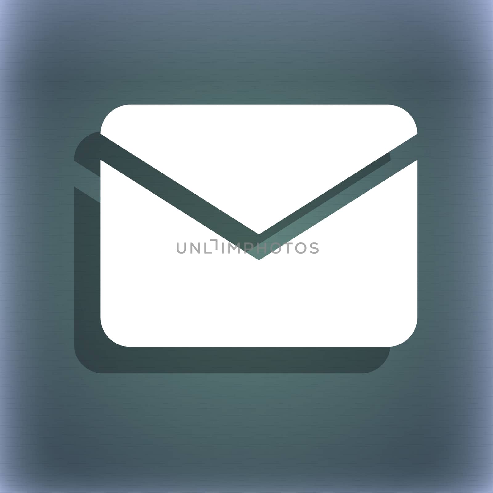 Mail, Envelope, Message icon symbol on the blue-green abstract background with shadow and space for your text.  by serhii_lohvyniuk