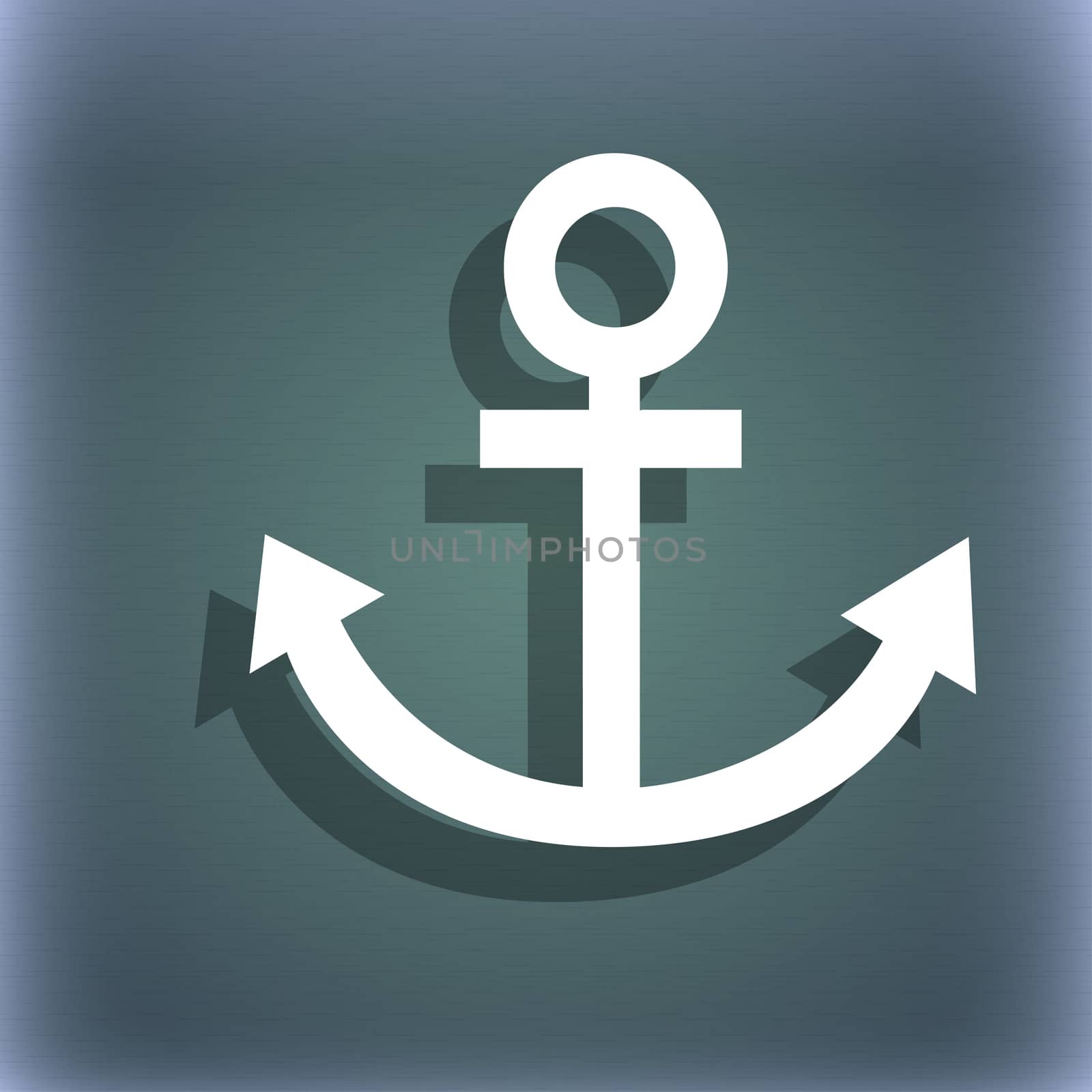 Anchor icon. On the blue-green abstract background with shadow and space for your text. illustration