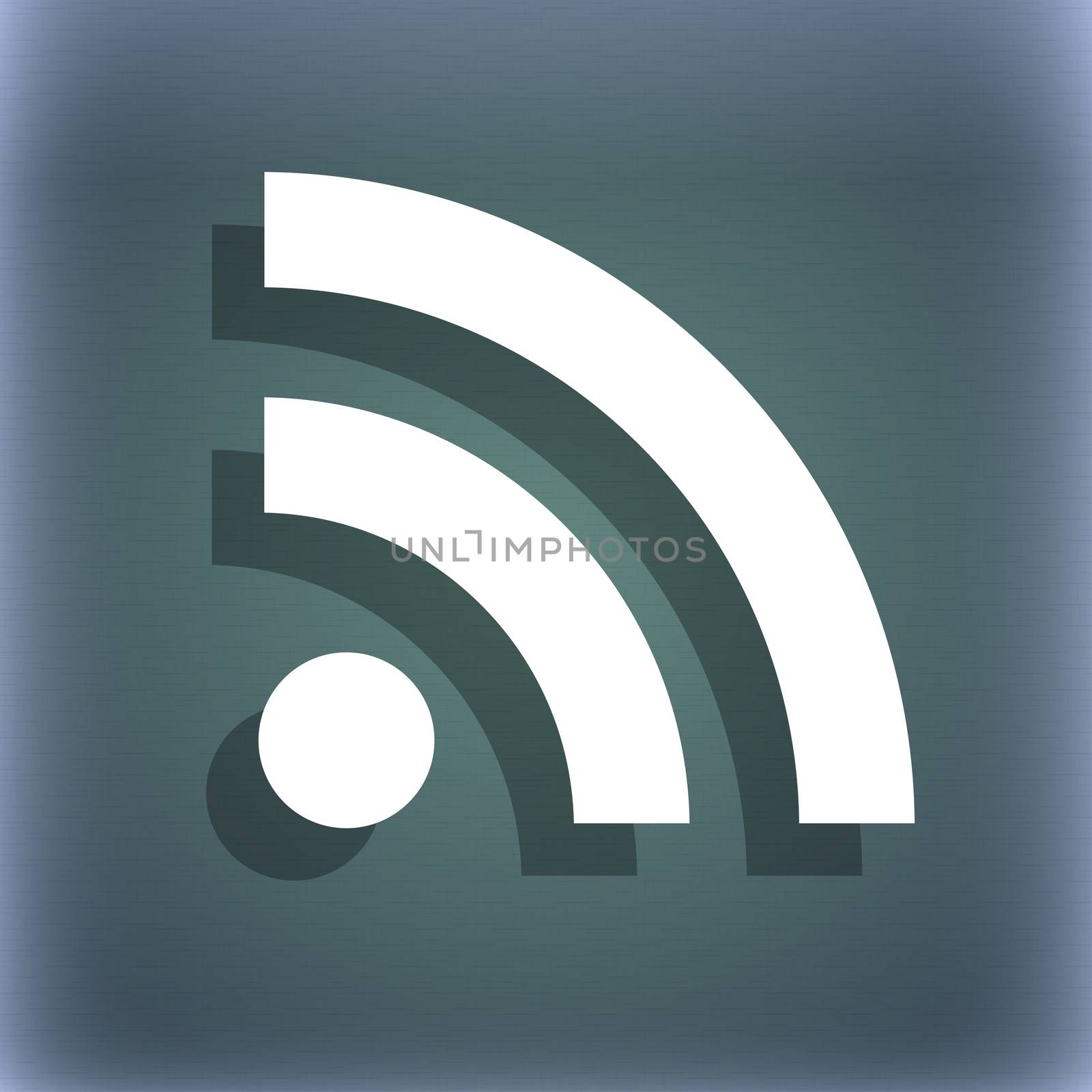 RSS feed icon symbol on the blue-green abstract background with shadow and space for your text. illustration