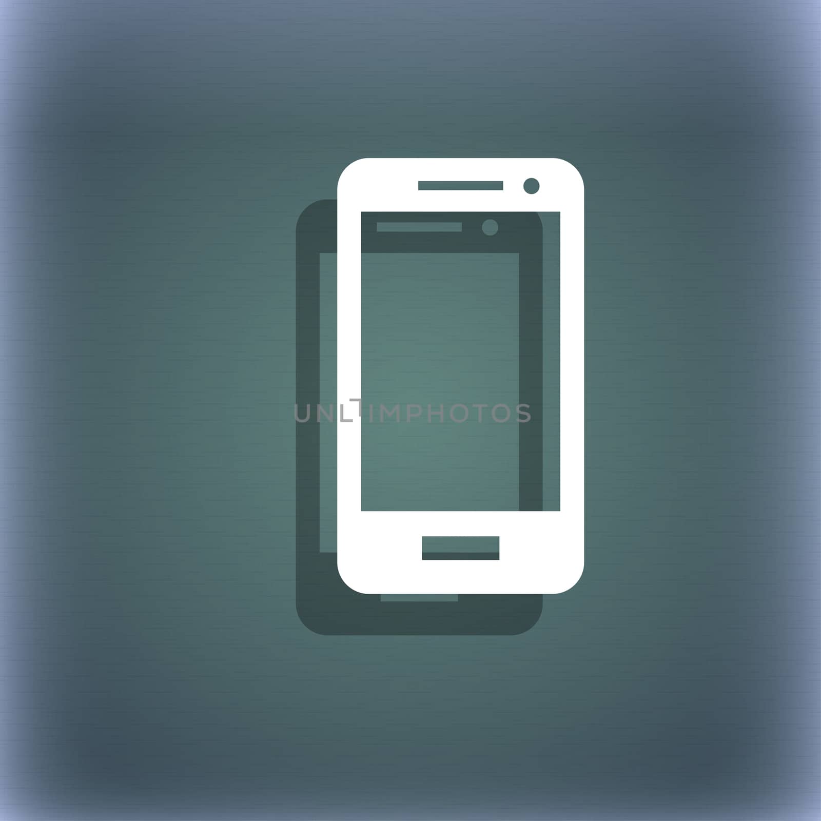 Smartphone sign icon. Support symbol. Call center. On the blue-green abstract background with shadow and space for your text. illustration