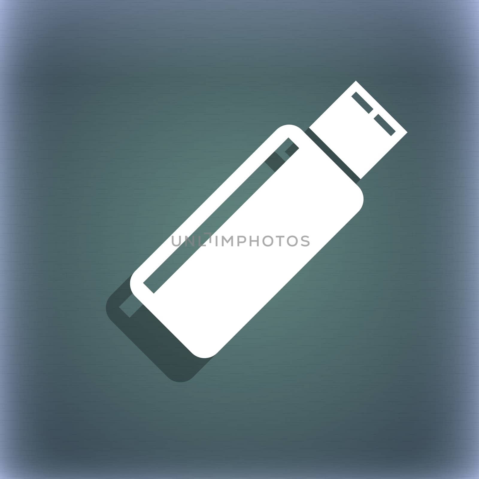 Usb sign icon. Usb flash drive stick symbol. On the blue-green abstract background with shadow and space for your text. illustration
