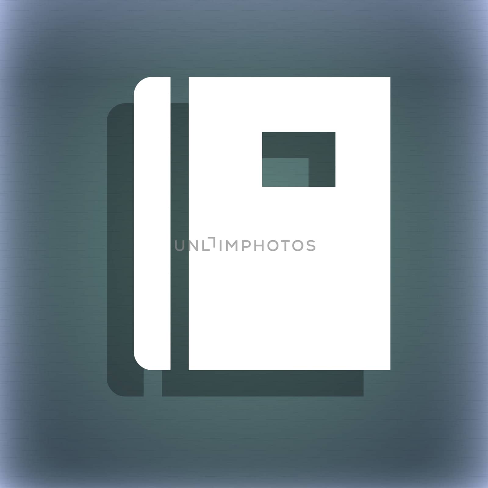 Book icon symbol on the blue-green abstract background with shadow and space for your text.  by serhii_lohvyniuk